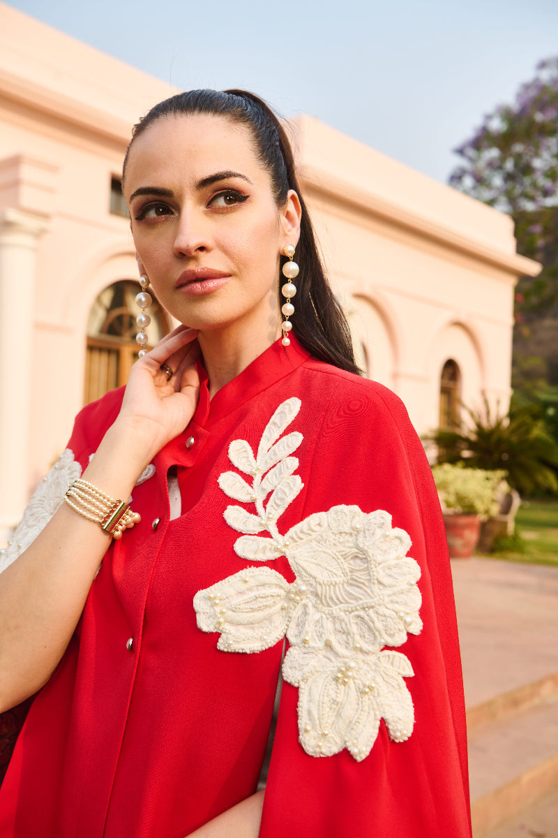 Red And White Embroidered Cape