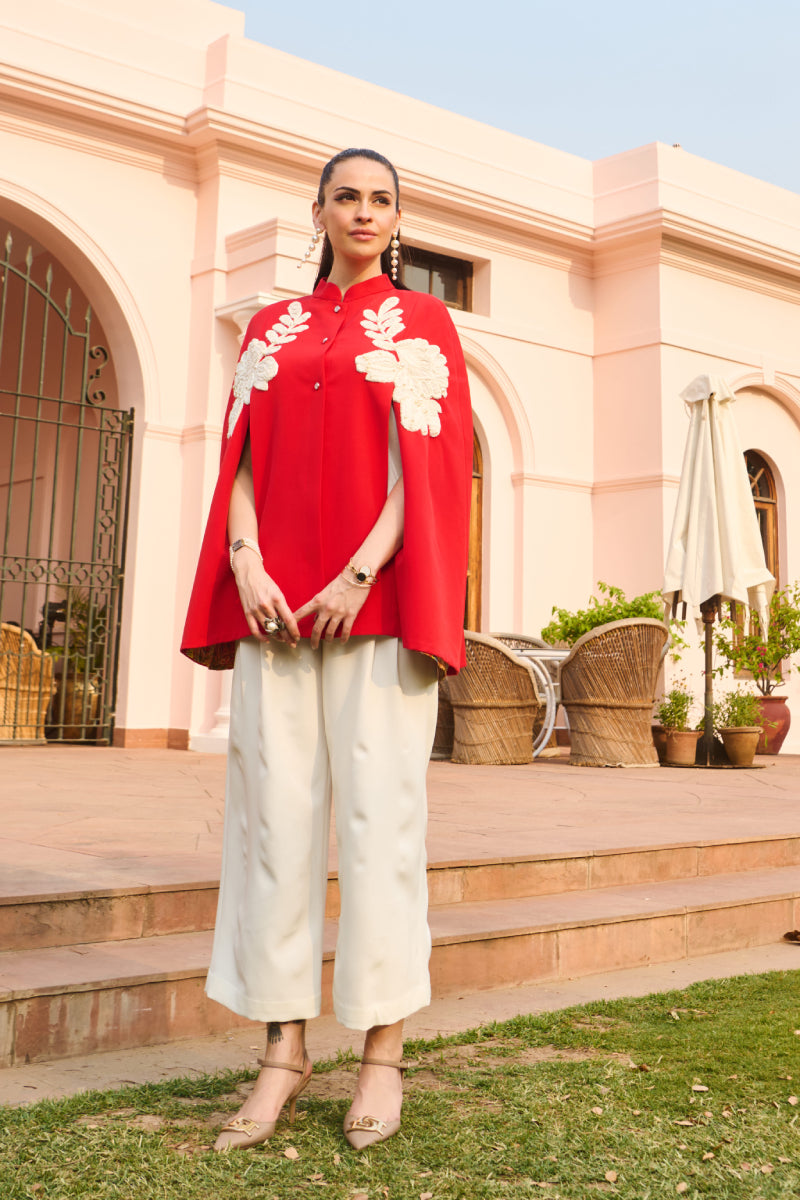 Red And White Embroidered Cape