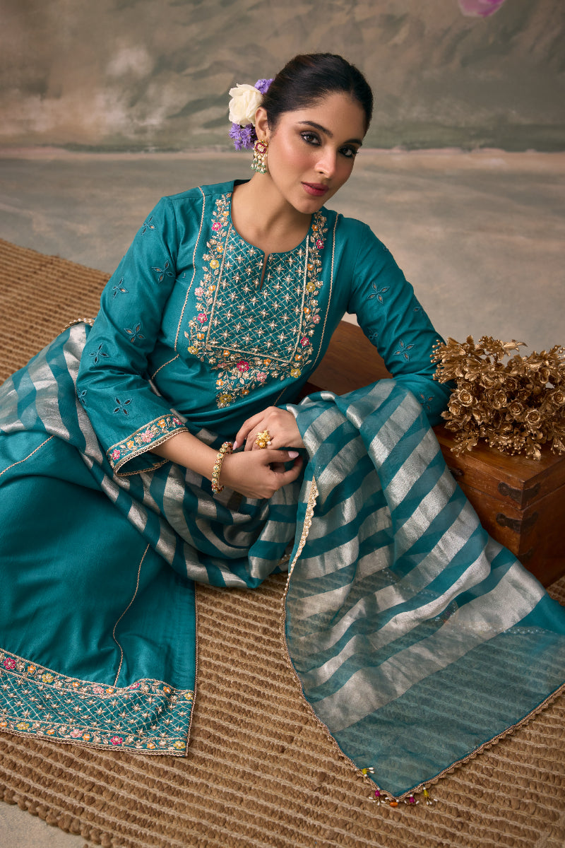 TEAL TISSUE ORGANZA DUPATTA