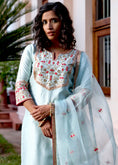 Load image into Gallery viewer, Blue Pink Hand Embroidered Silk Kurta Set

