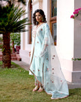 Load image into Gallery viewer, Blue Pink Hand Embroidered Silk Kurta Set
