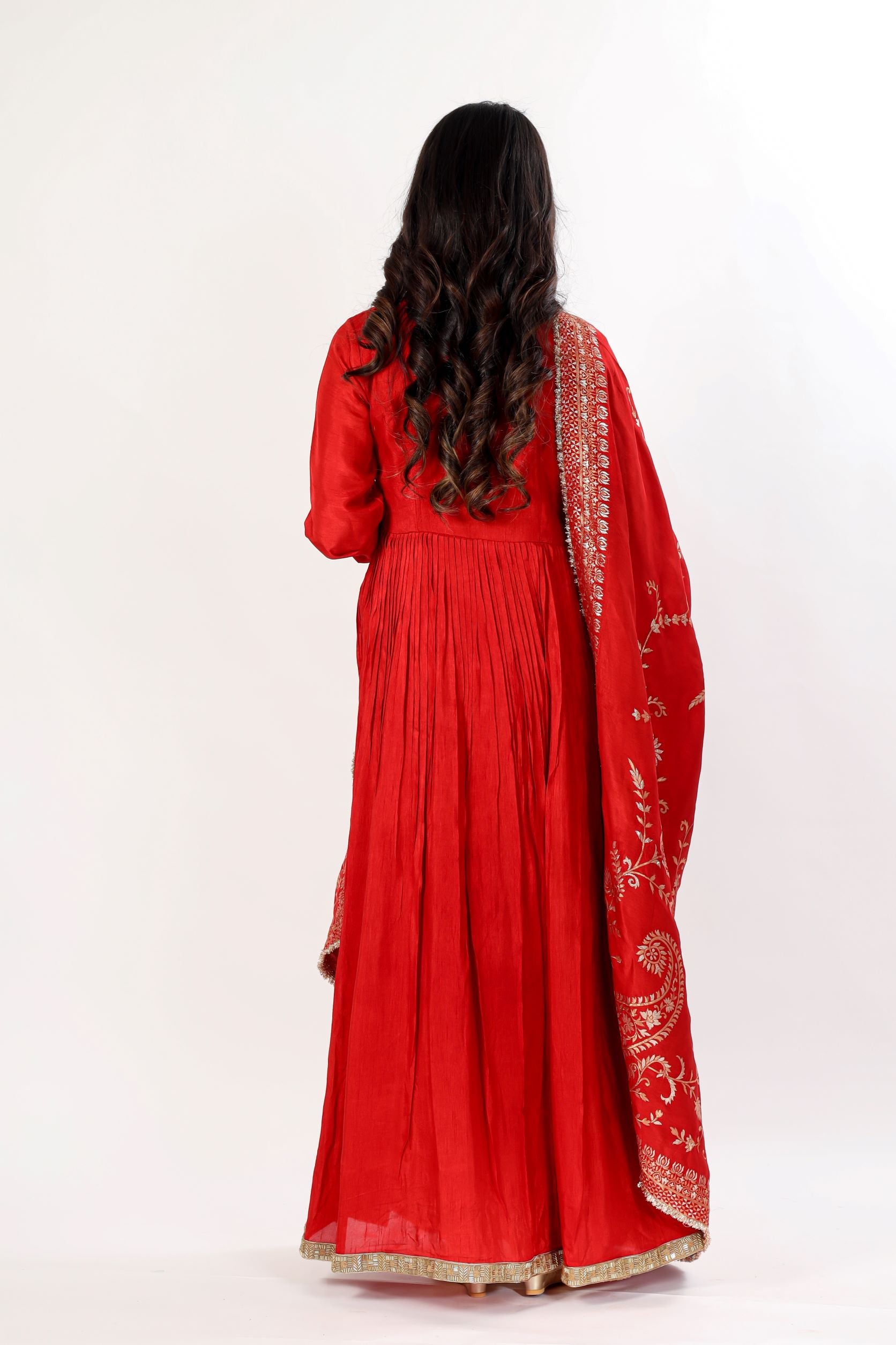 Red Anarkali Suit Set With Heavy Banarasi Dupatta