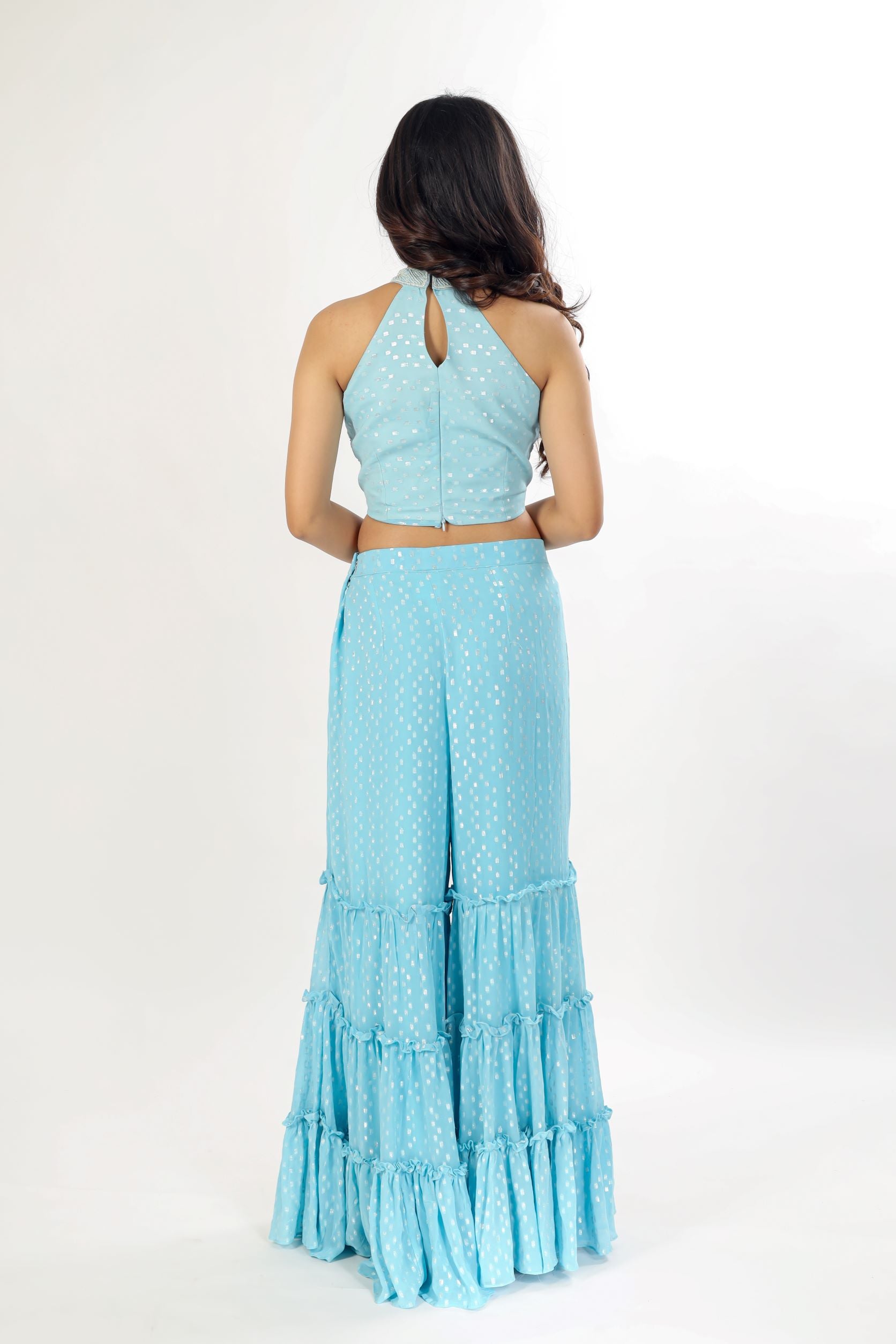 Sky Blue Tired Sharara Suit Set