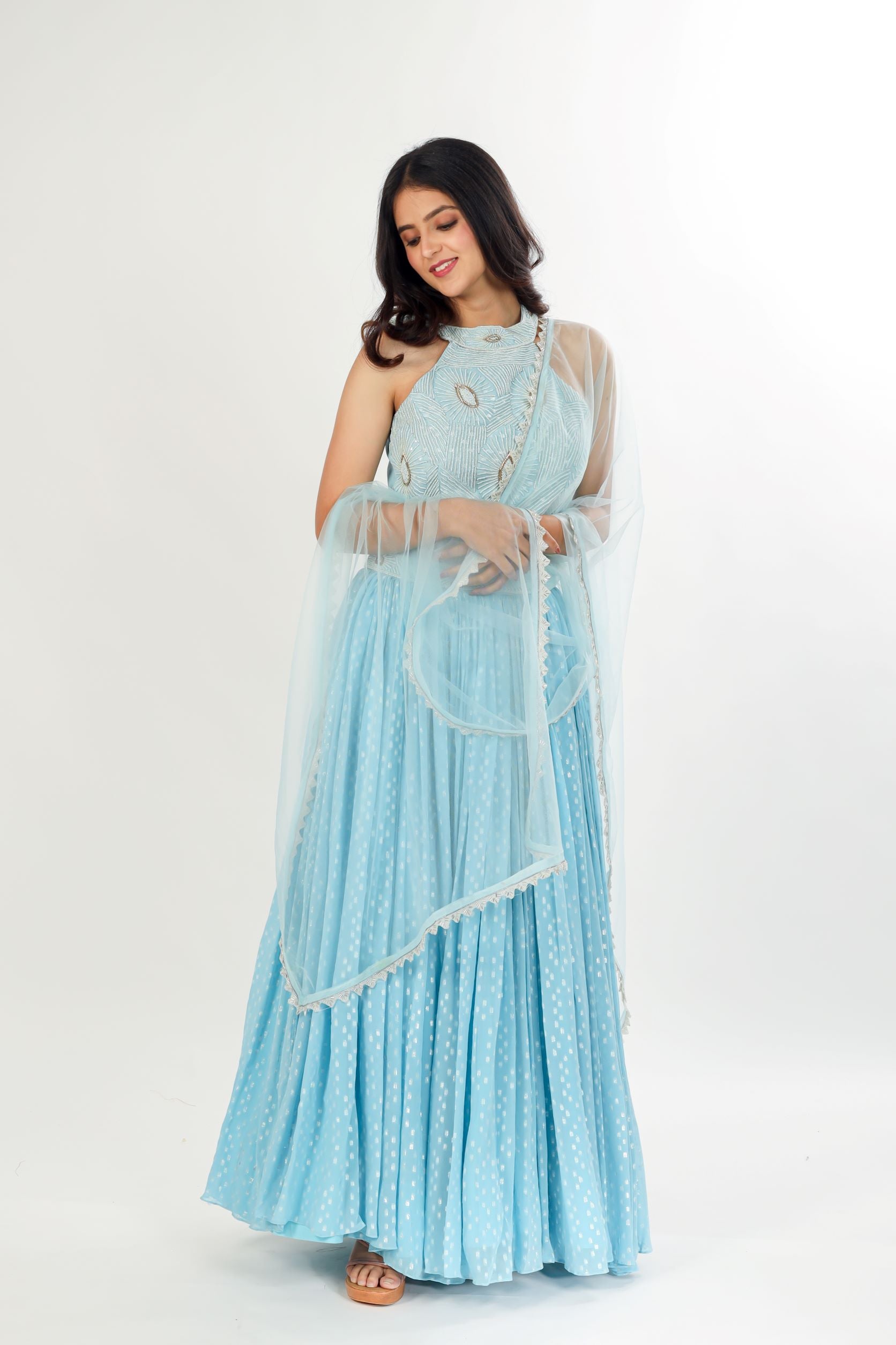 Blue Lehenga With Handwork Bluse And Dupatta
