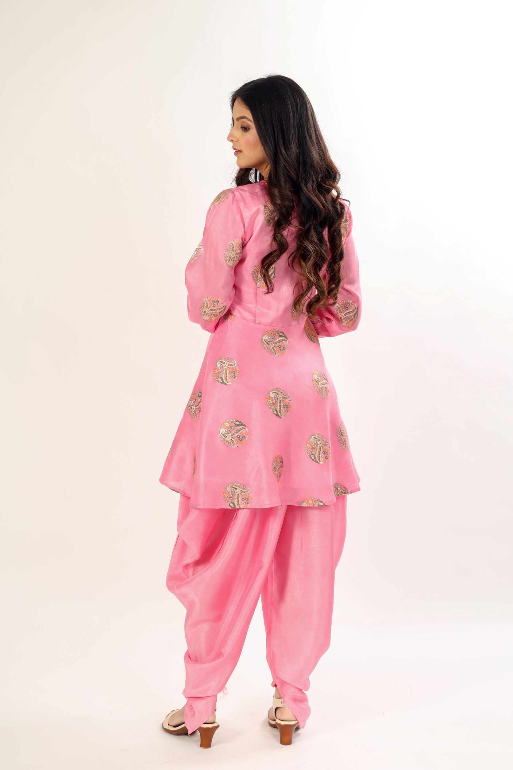 Pink Brocade Mina Work Co-Ord Set