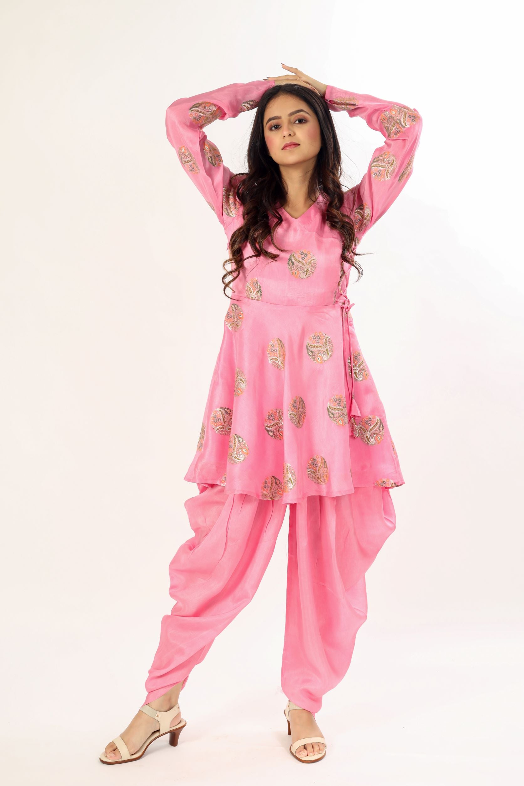 Pink Brocade Mina Work Co-Ord Set
