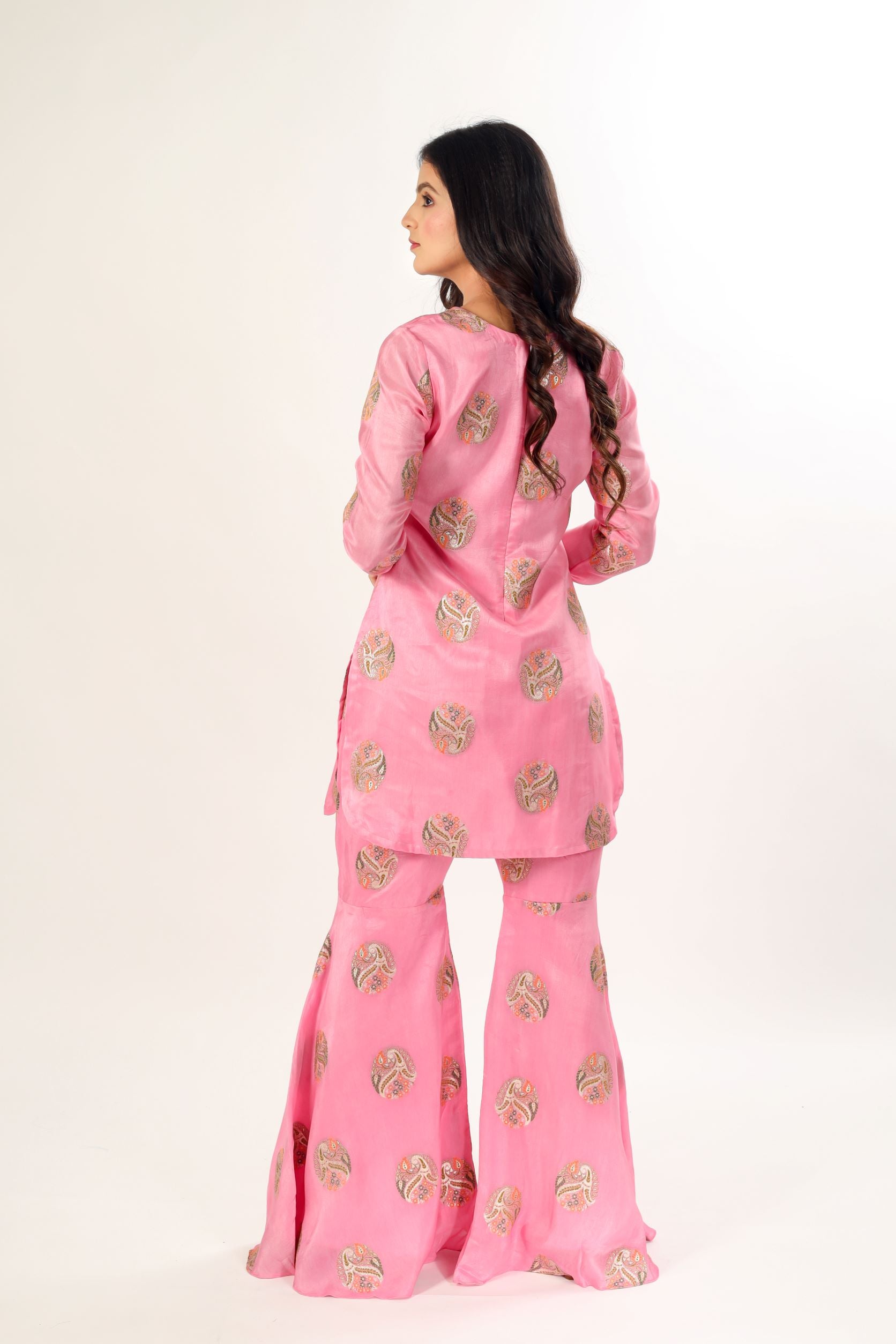 Pink Brocade Mina Work Co-Ord Set