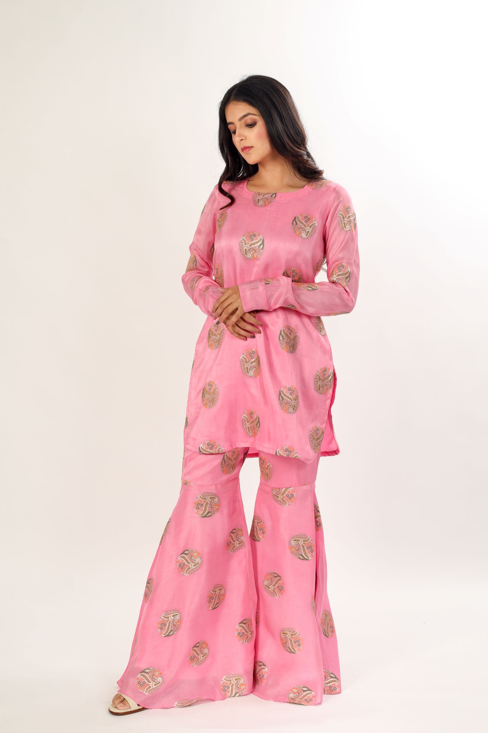 Pink Brocade Mina Work Co-Ord Set