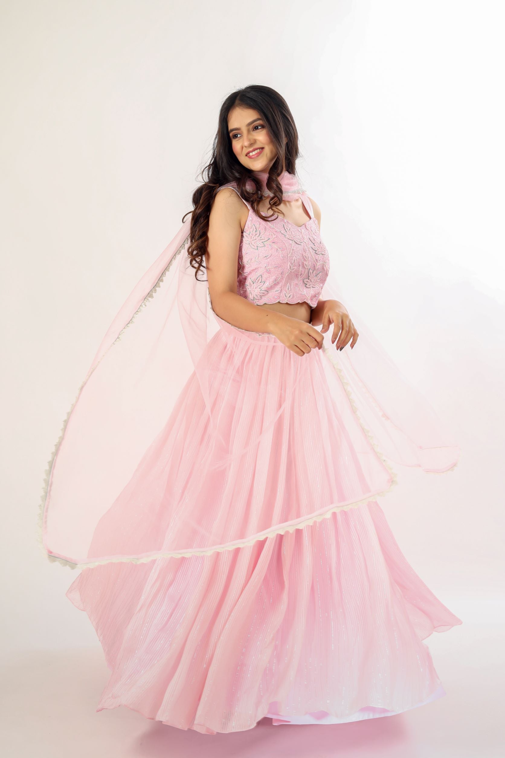 Pink Lehanga Choli With Handwork Blouse.
