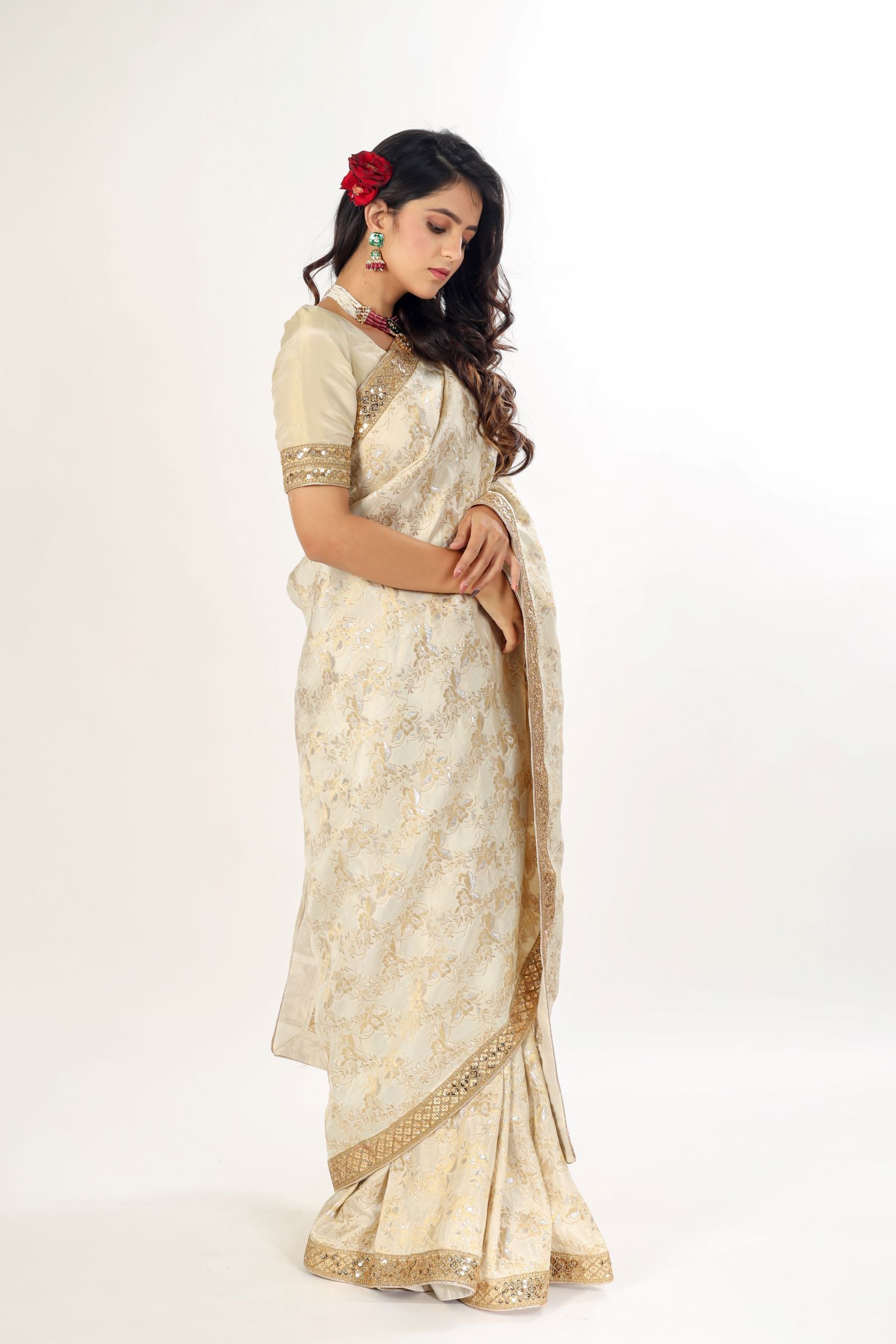 Ivory Brocade Jamdani Saree