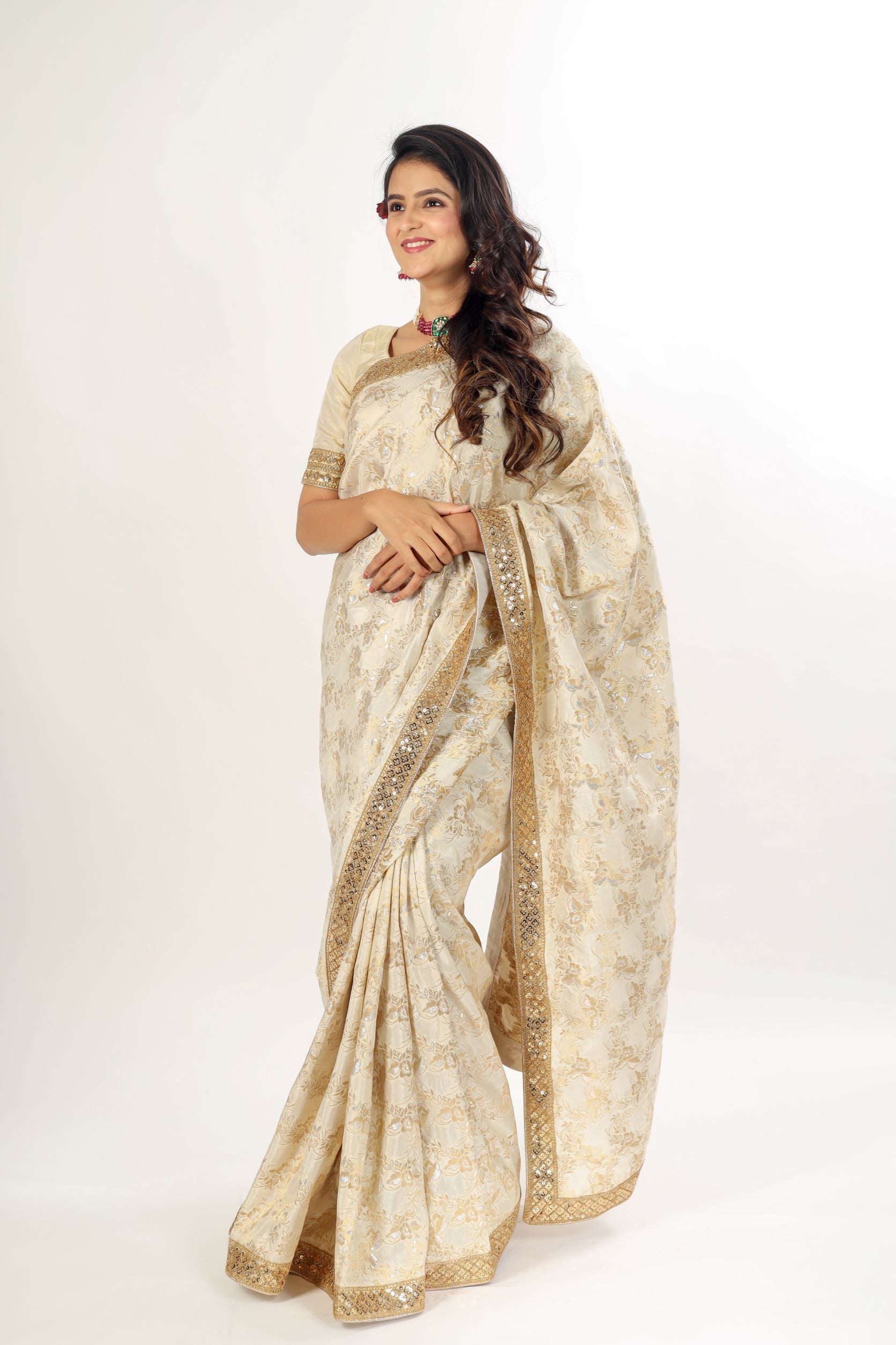 Ivory Brocade Jamdani Saree