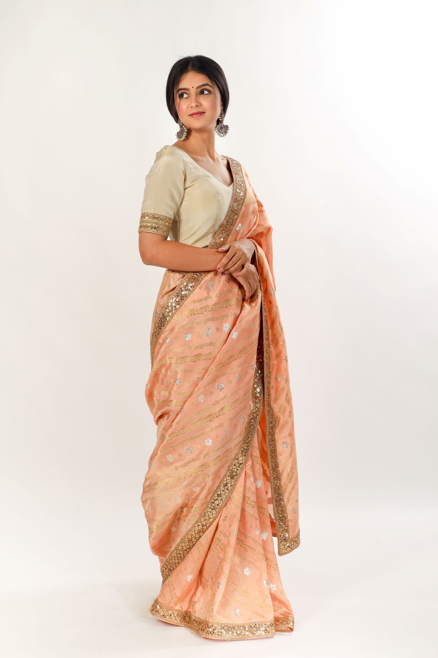 Peach Brocade Banarasi Saree