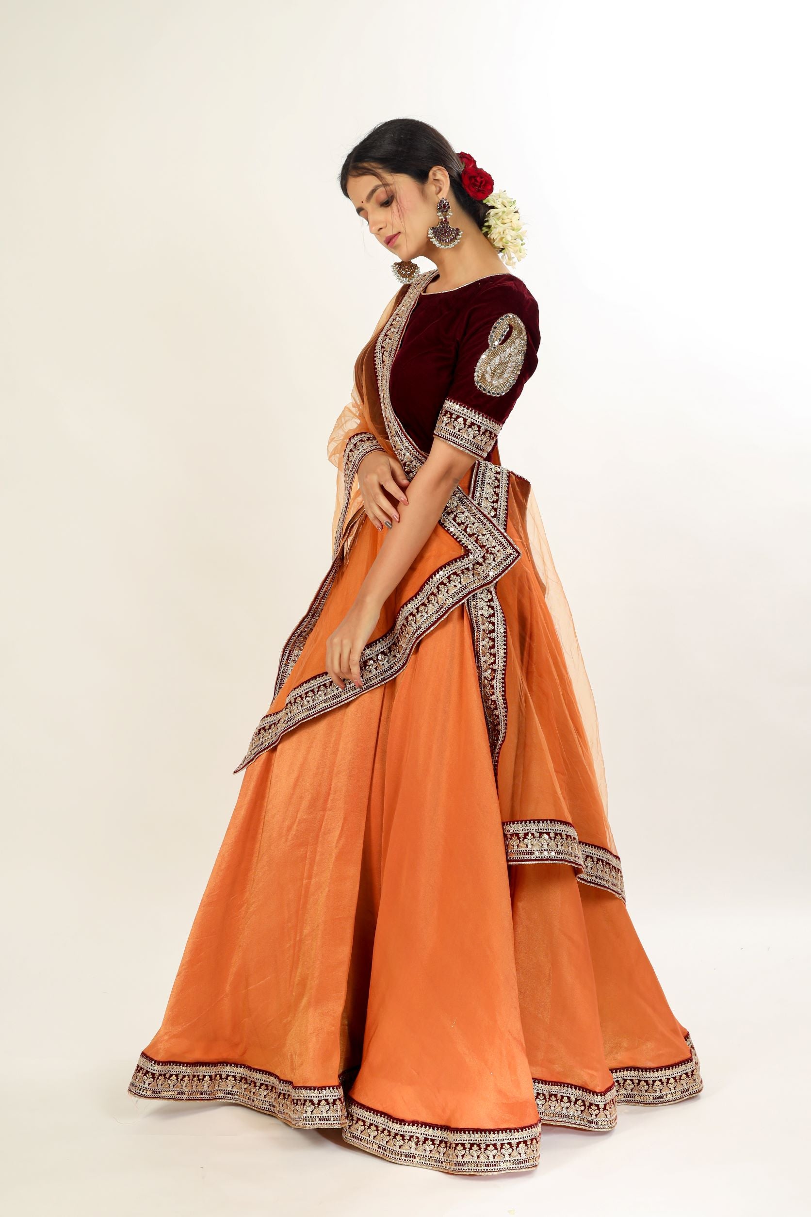 Tissue Silk Lehanga Choli With Lace Border All Over