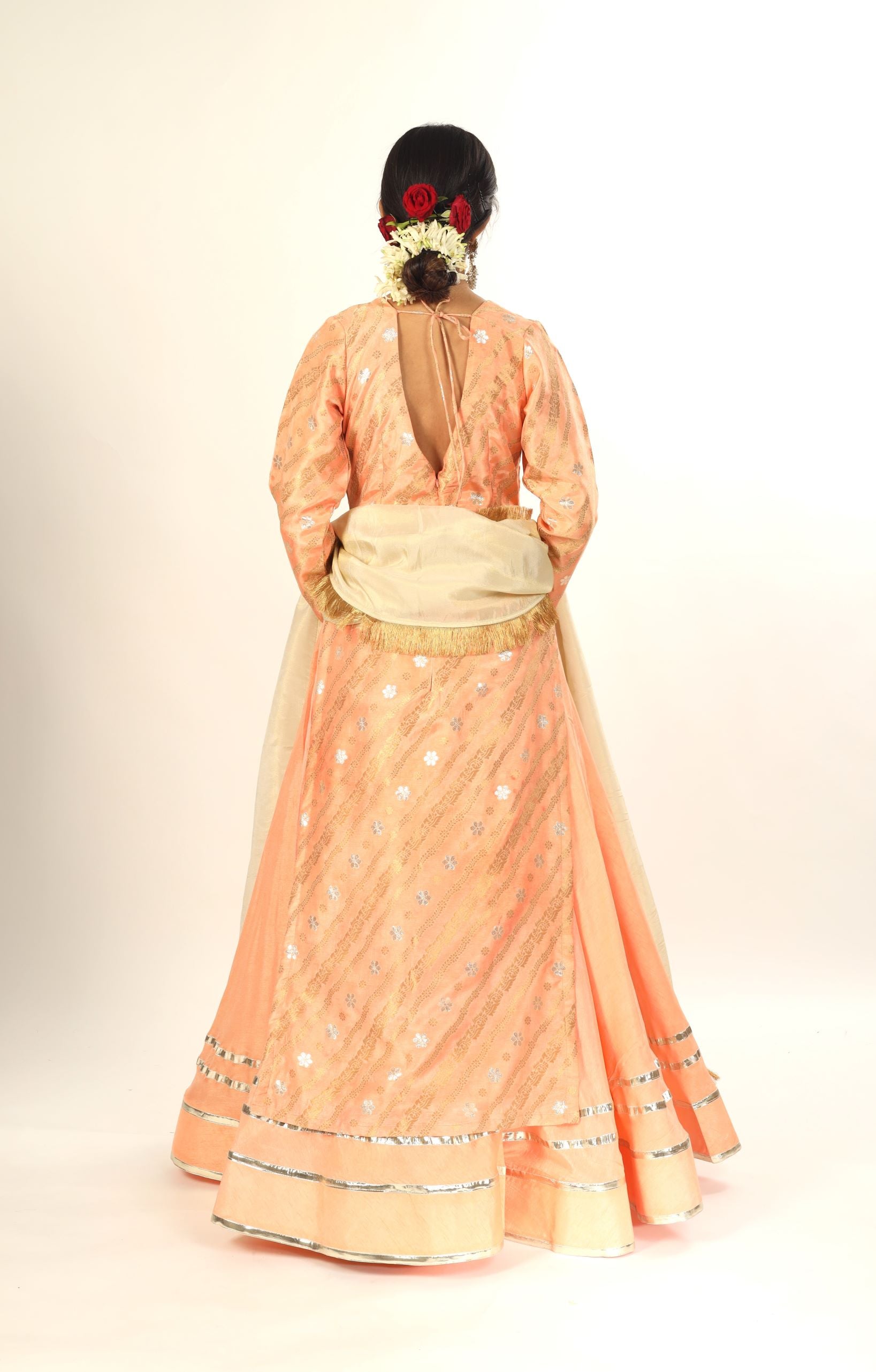 Peach Lehanga With Kurta And Dupatta Set