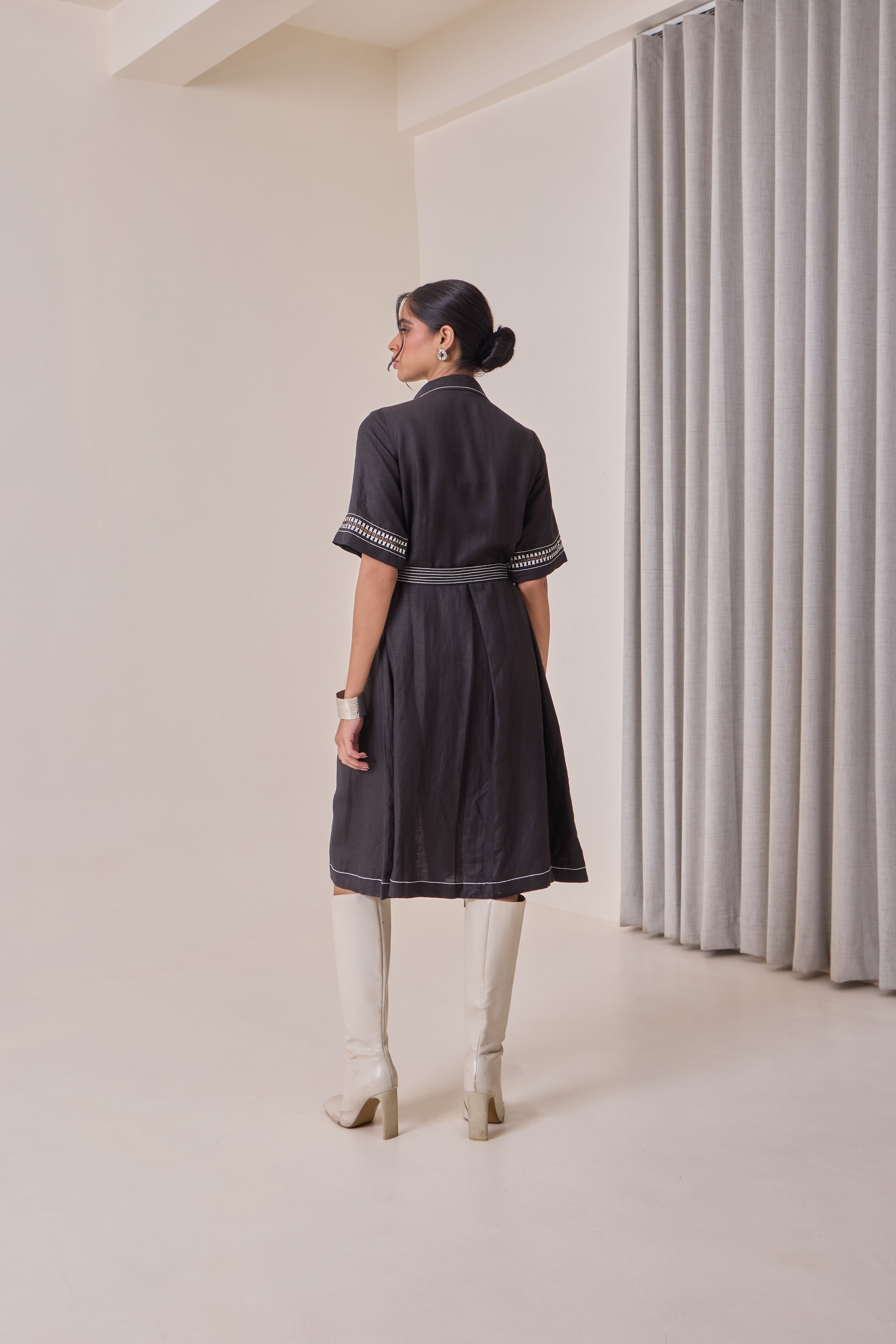 Black Thread-Work Midi Dress