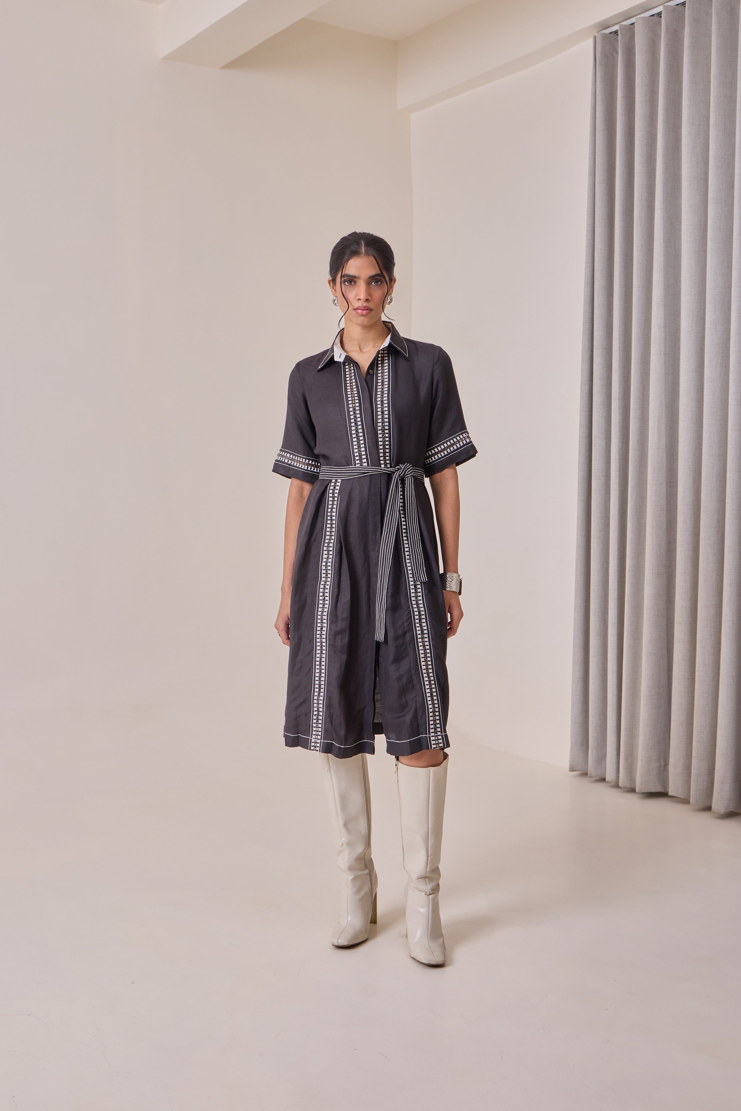 Black Thread-Work Midi Dress