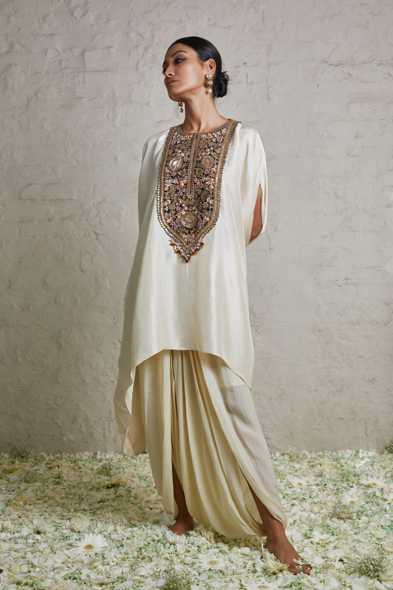 Silk Kaftaan With Crepe Dhoti