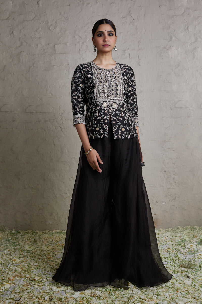 Silk Blouse With Organza Sharara