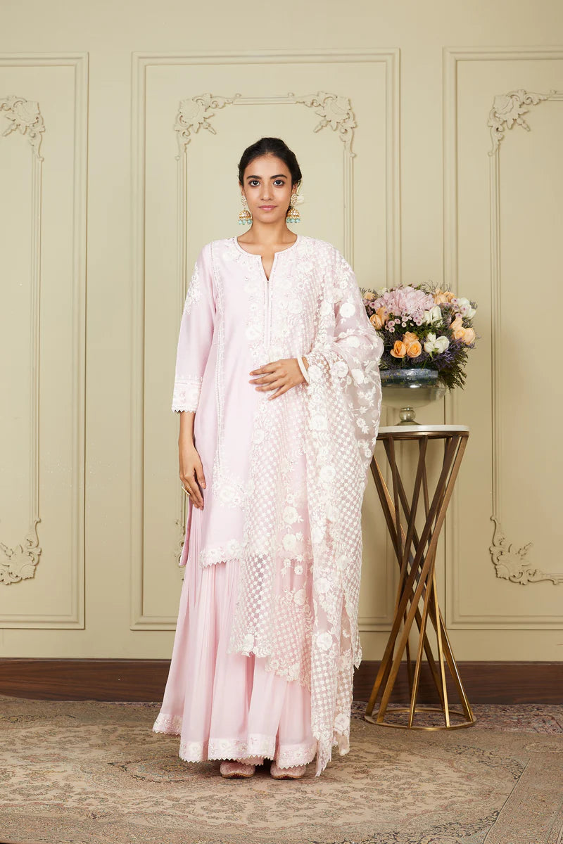 Nargis Pearl Blush Short Kurta With Garara And Dupatta