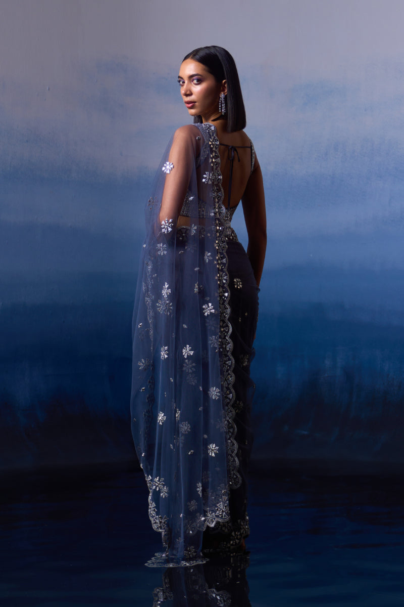 Grey Net Saree
