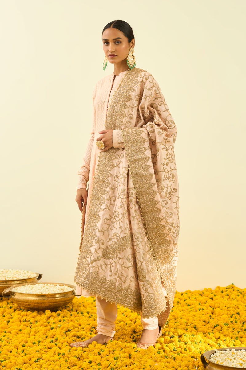 Rosepink Paisley Tilla Embroidery Odhni