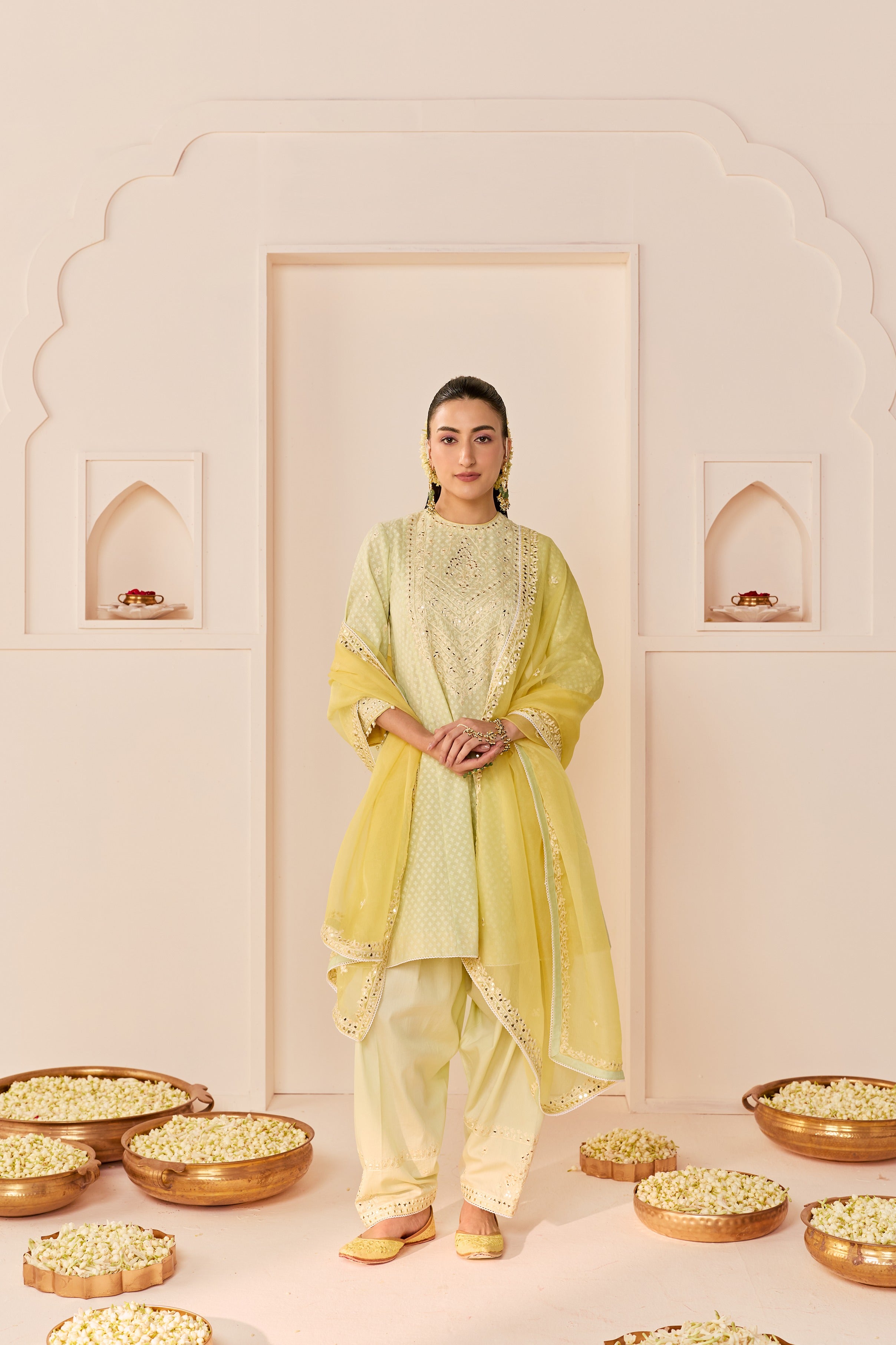 NIDA - MINT GREEN SHORT CHOGA WITH FARSHI SALWAR AND DUPATTA