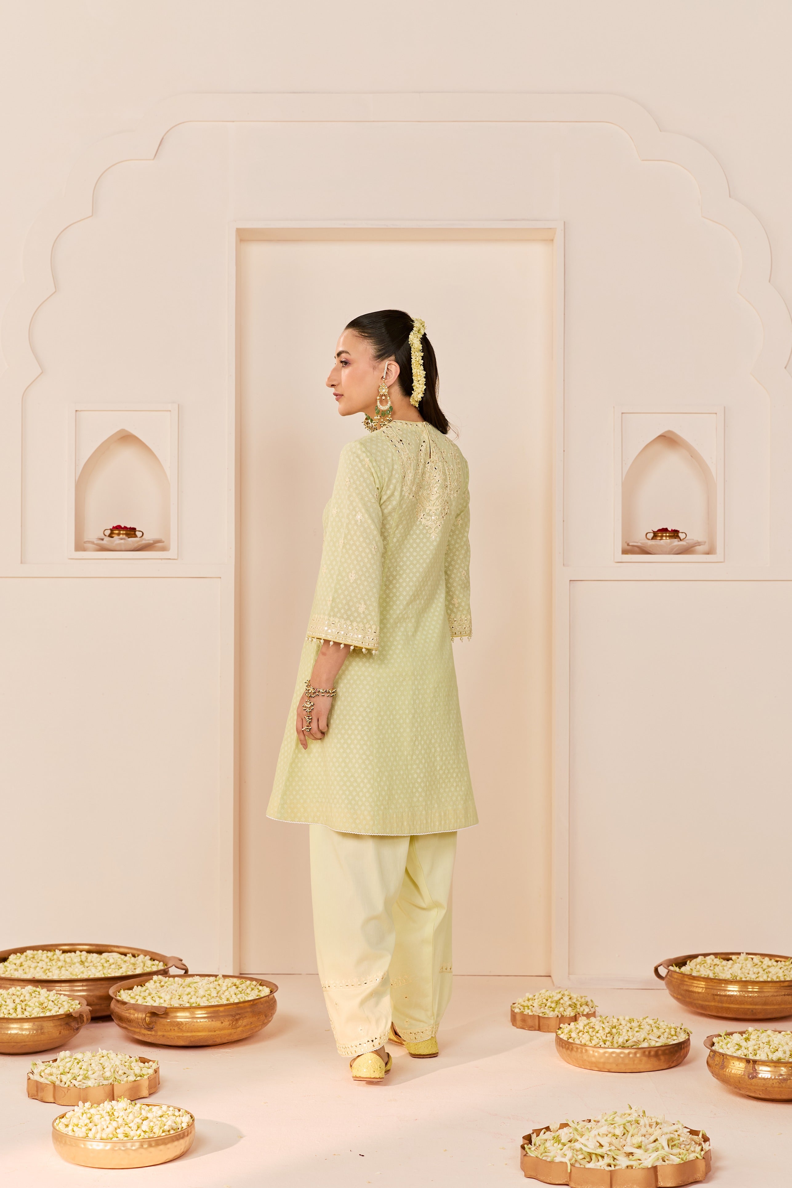 NIDA - MINT GREEN SHORT CHOGA WITH FARSHI SALWAR AND DUPATTA