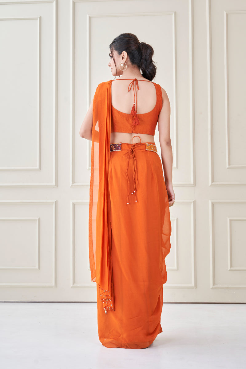 Burnt Orange Heer Saree set