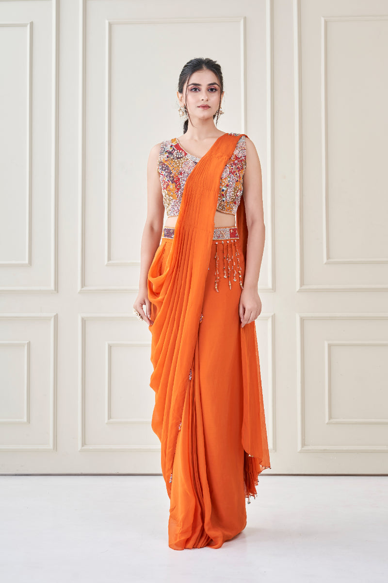 Burnt Orange Heer Saree set