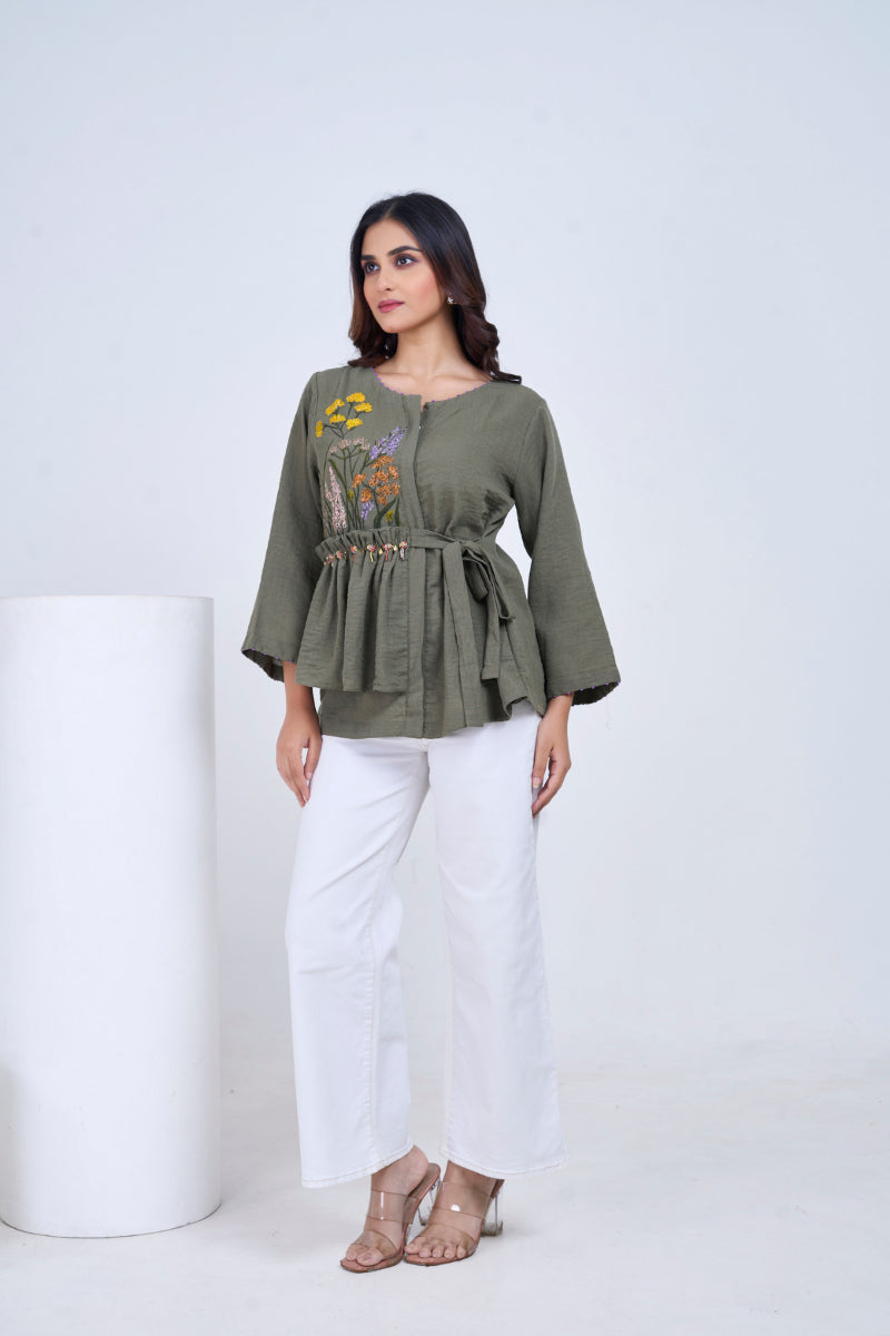 Olive Bloom Peplum Top