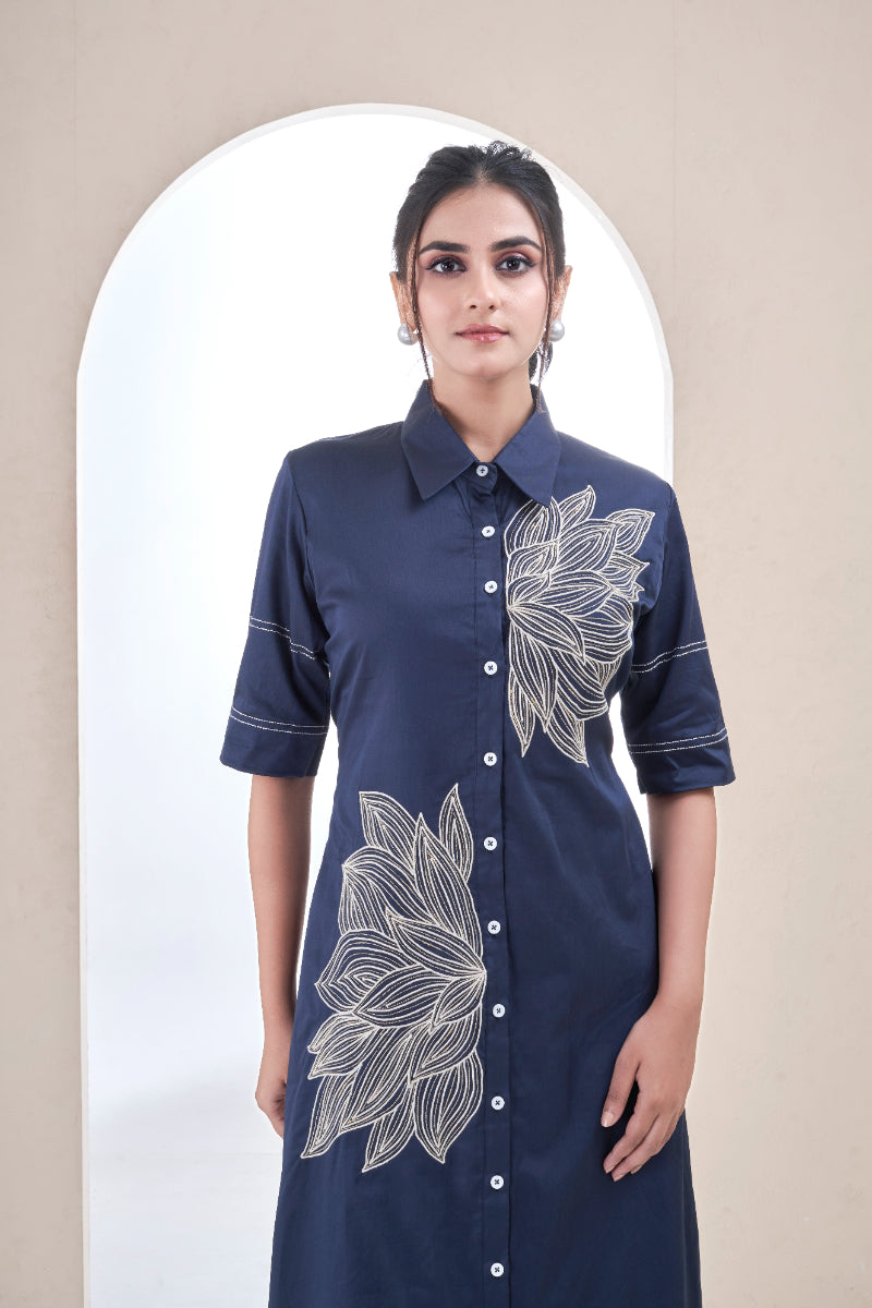 Indigo Bloom Shirt dress