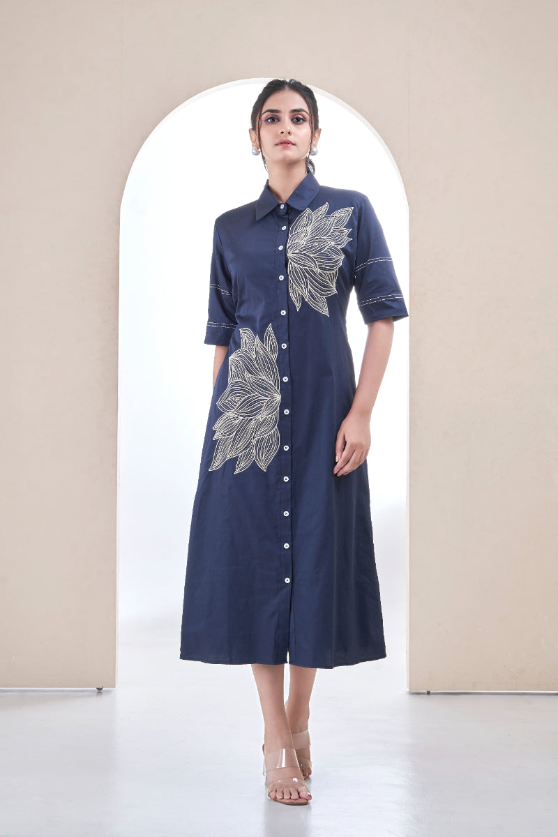 Indigo Bloom Shirt dress
