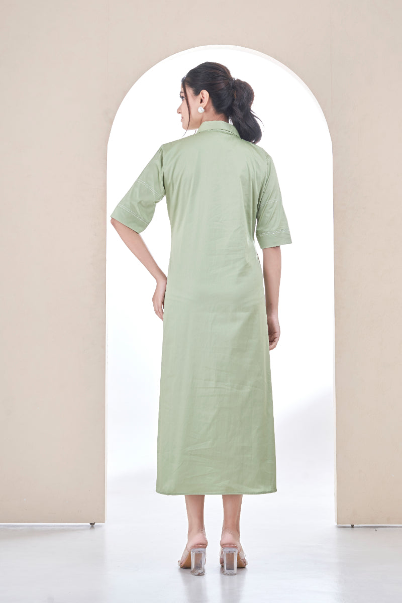 Sage Green Blossom Sketch Dress