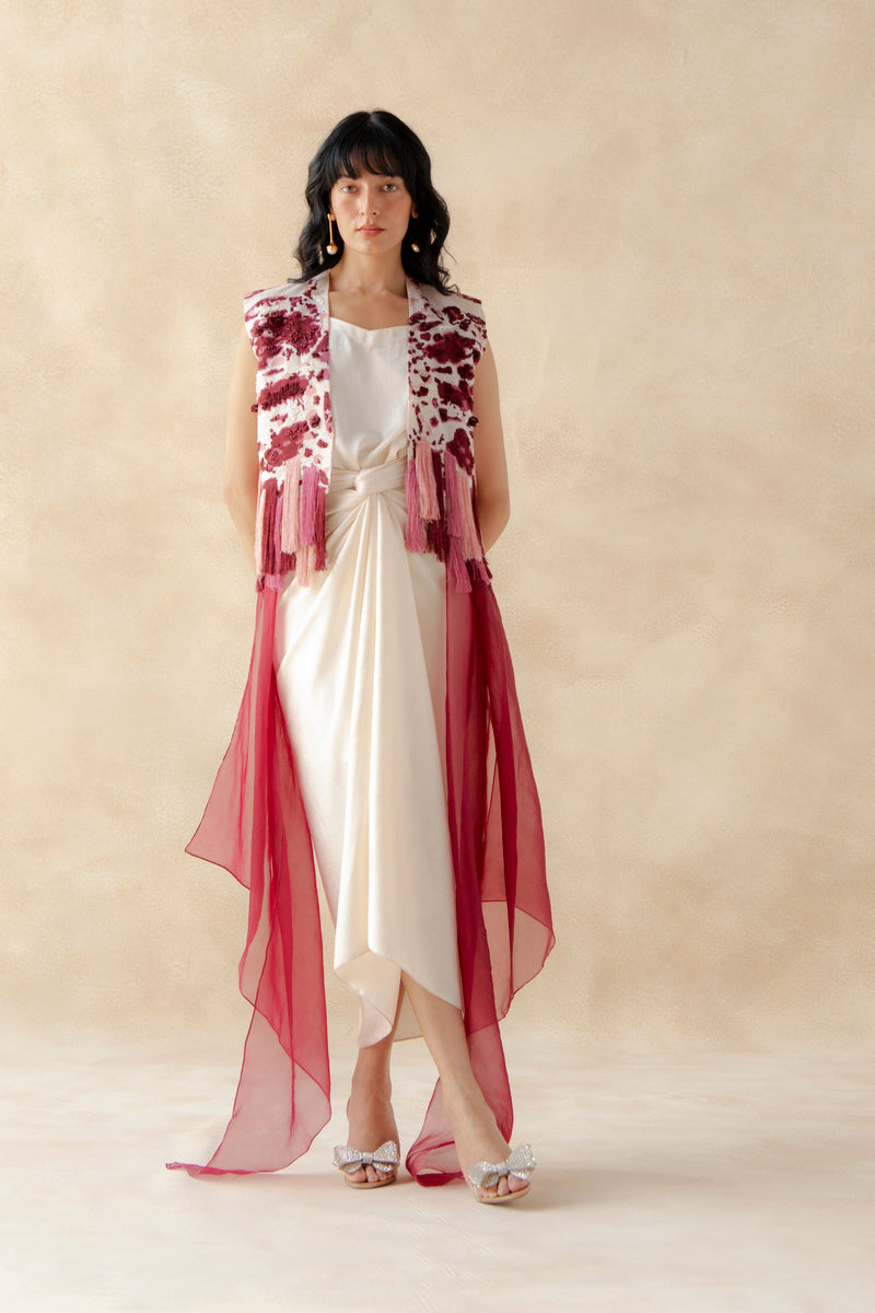 Embroidered Boxy Jacket With Wrap Around Dress