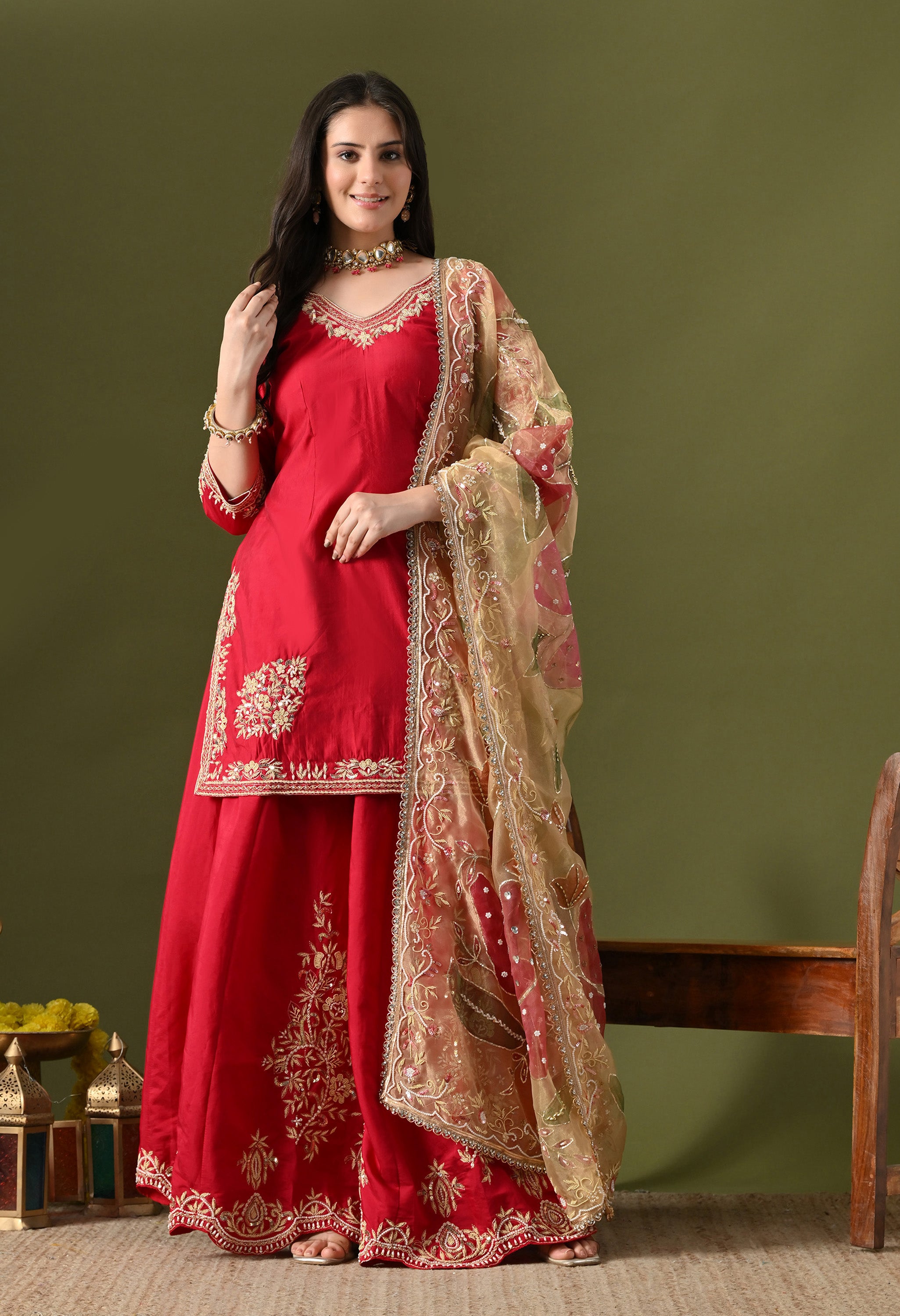 Pink Silk Sharara Set