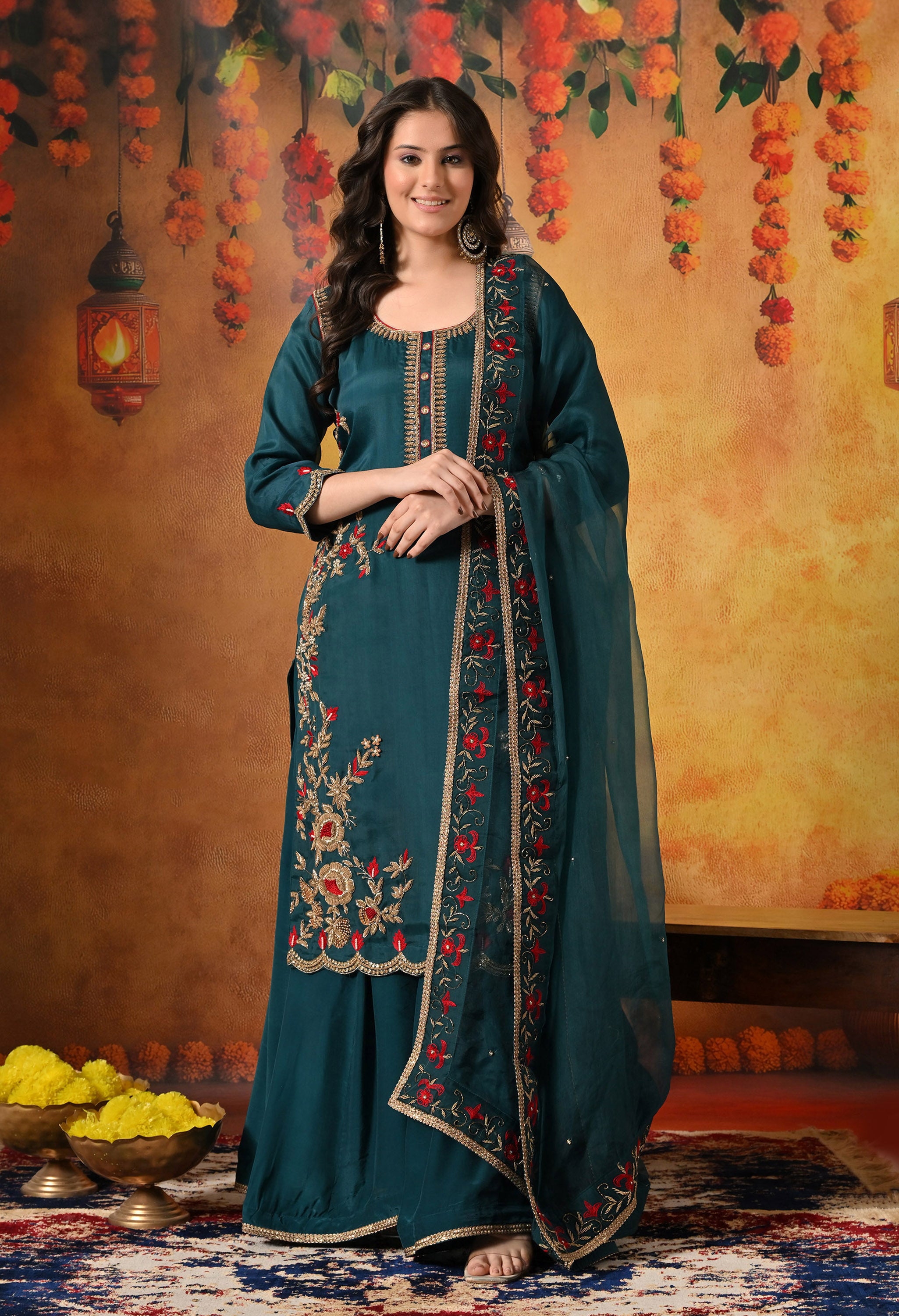 Green Sharara Set