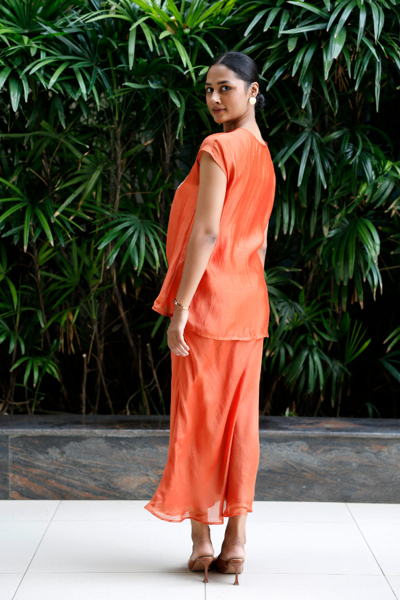 Patch Silk Skirt Set - Orange