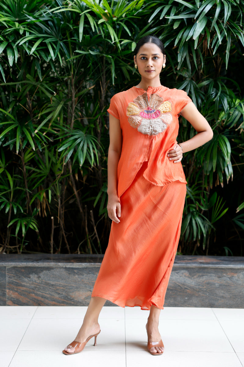 Patch Silk Skirt Set - Orange