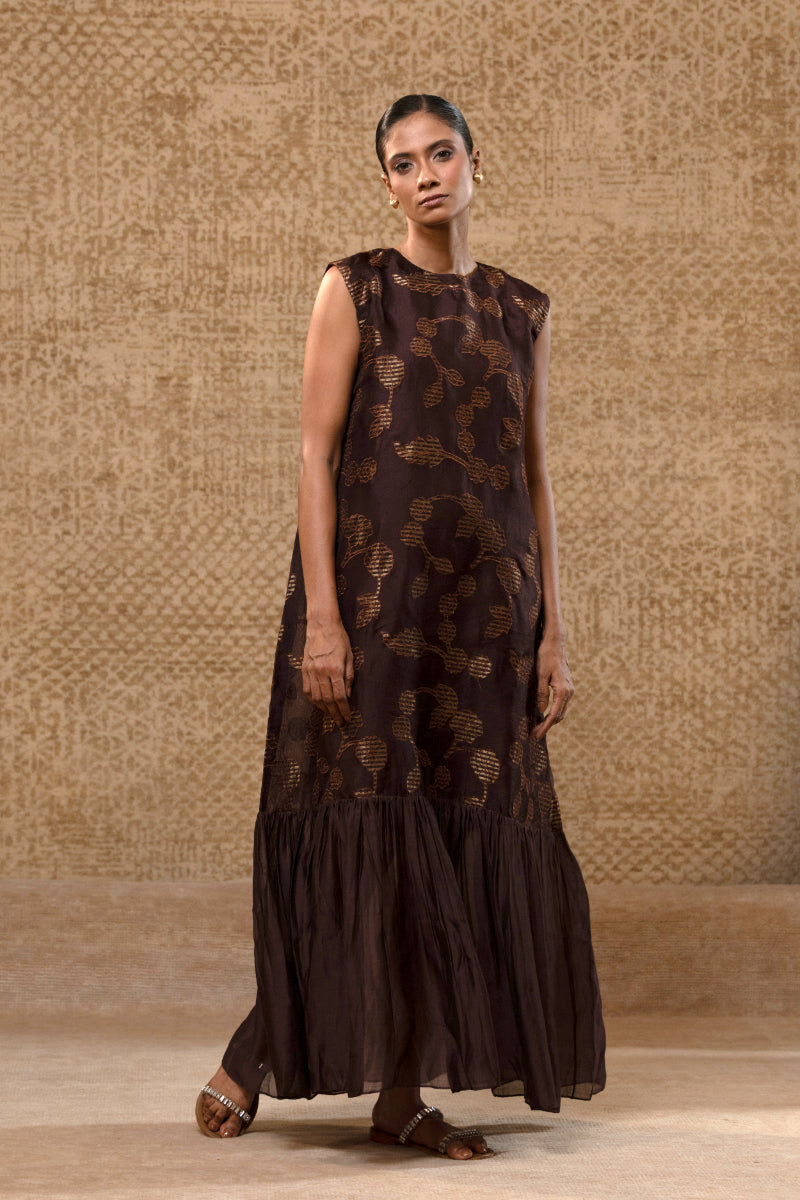 Taral Organza Applique Dress - Brown