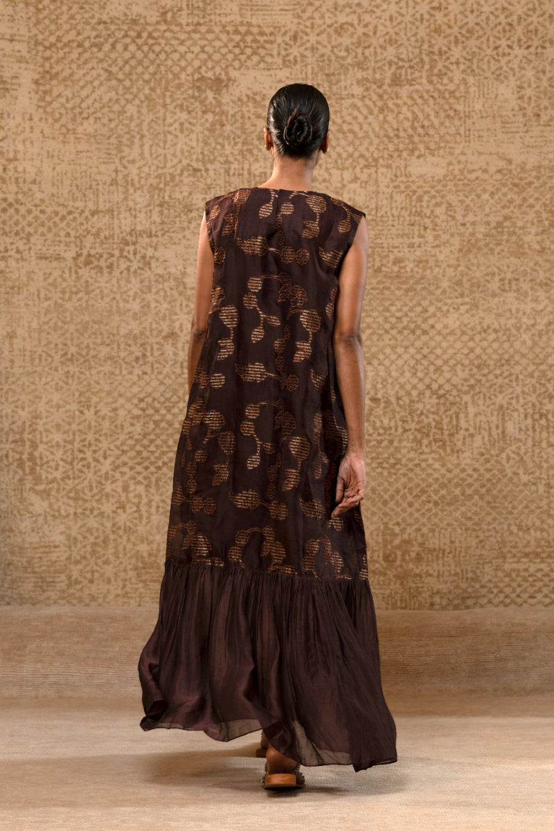 Taral Organza Applique Dress - Brown