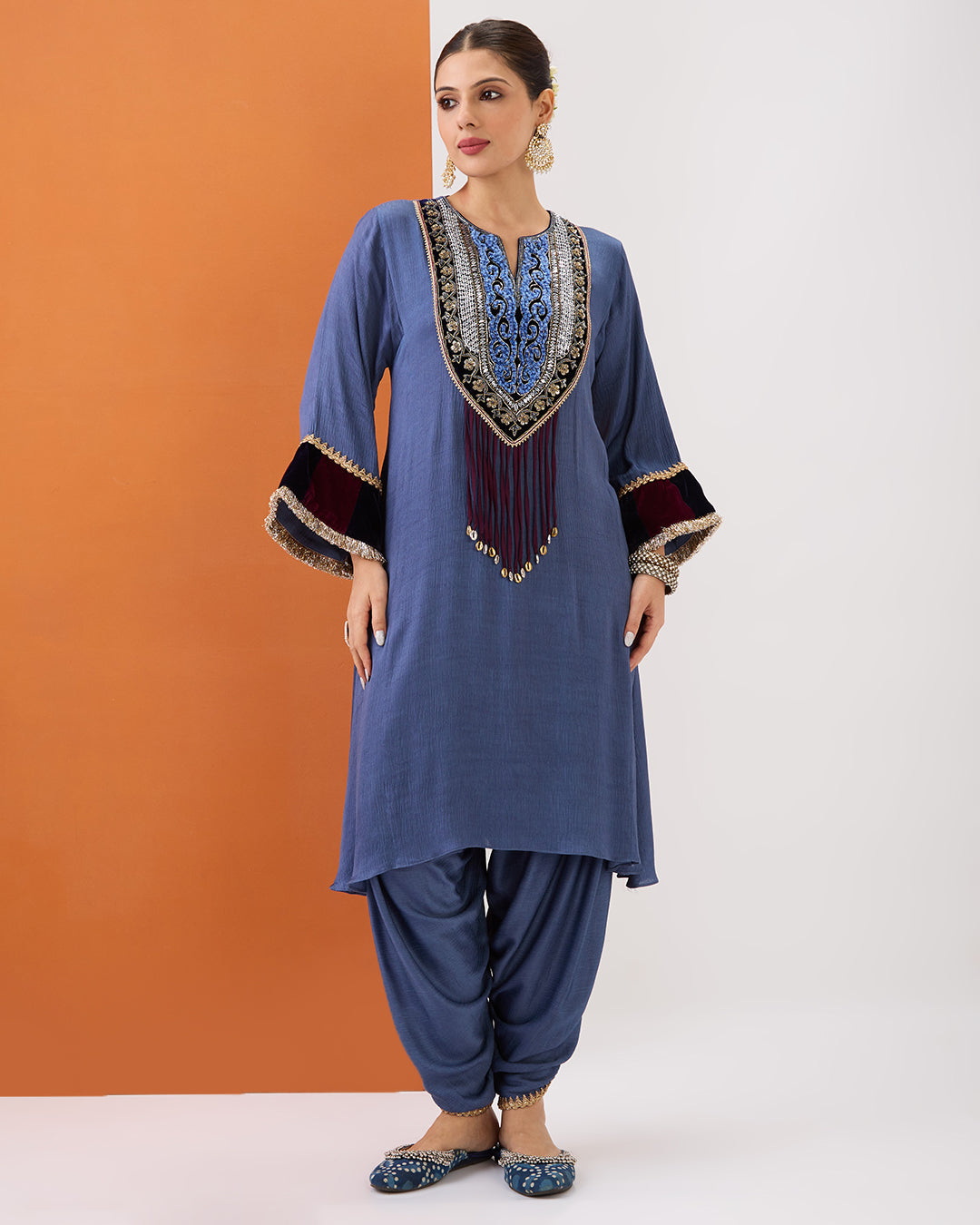 Oxford Blue Kurta & Dhoti Pant Set