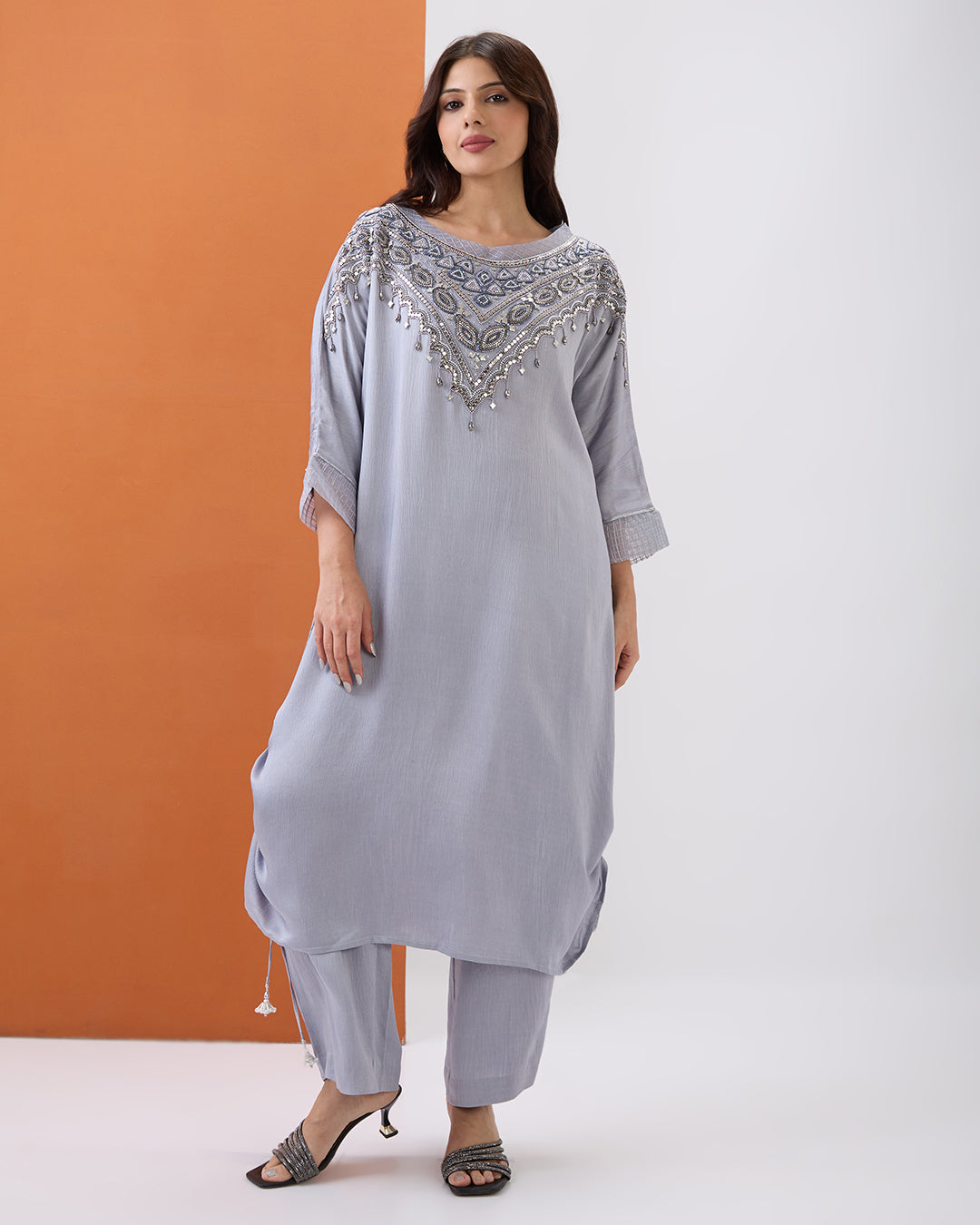 Steel Grey Embroidered Co-ord Set