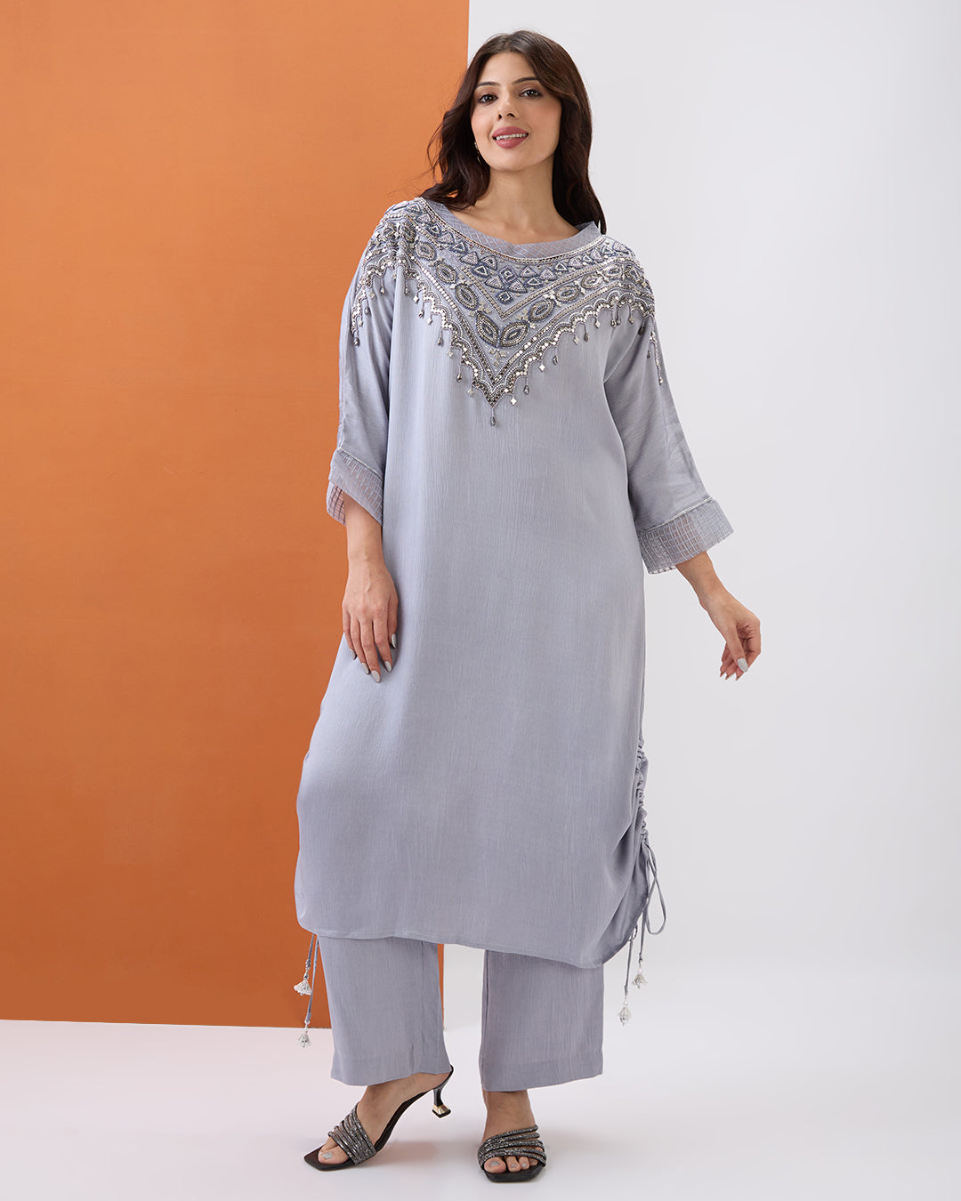 Steel Grey Embroidered Co-ord Set