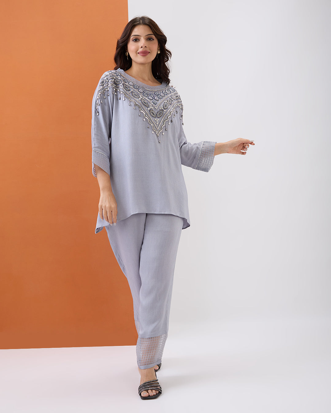 Steel Grey Embroidered Co-ord Set