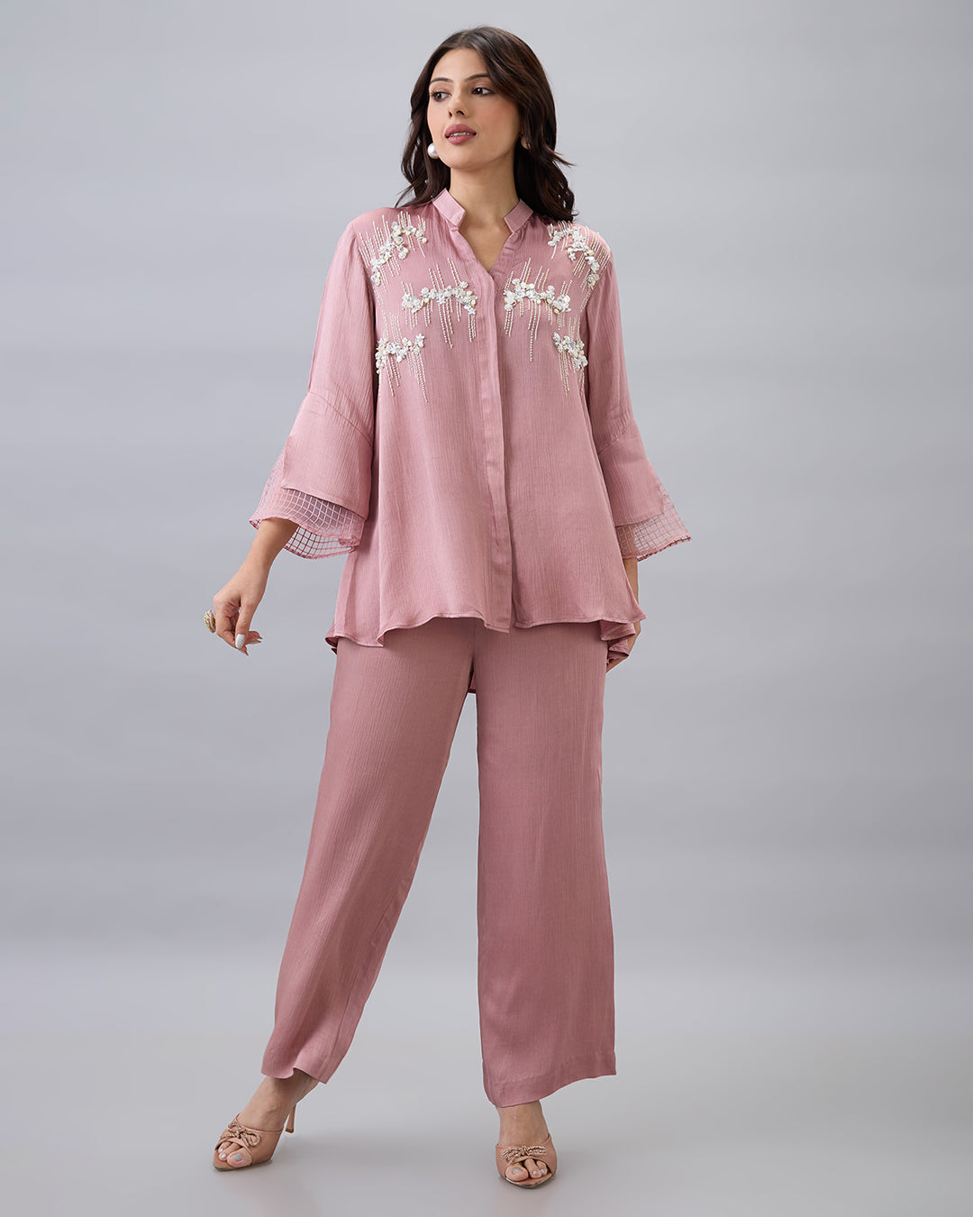 Rose Pink Pearl Embroidered Co-ord Set