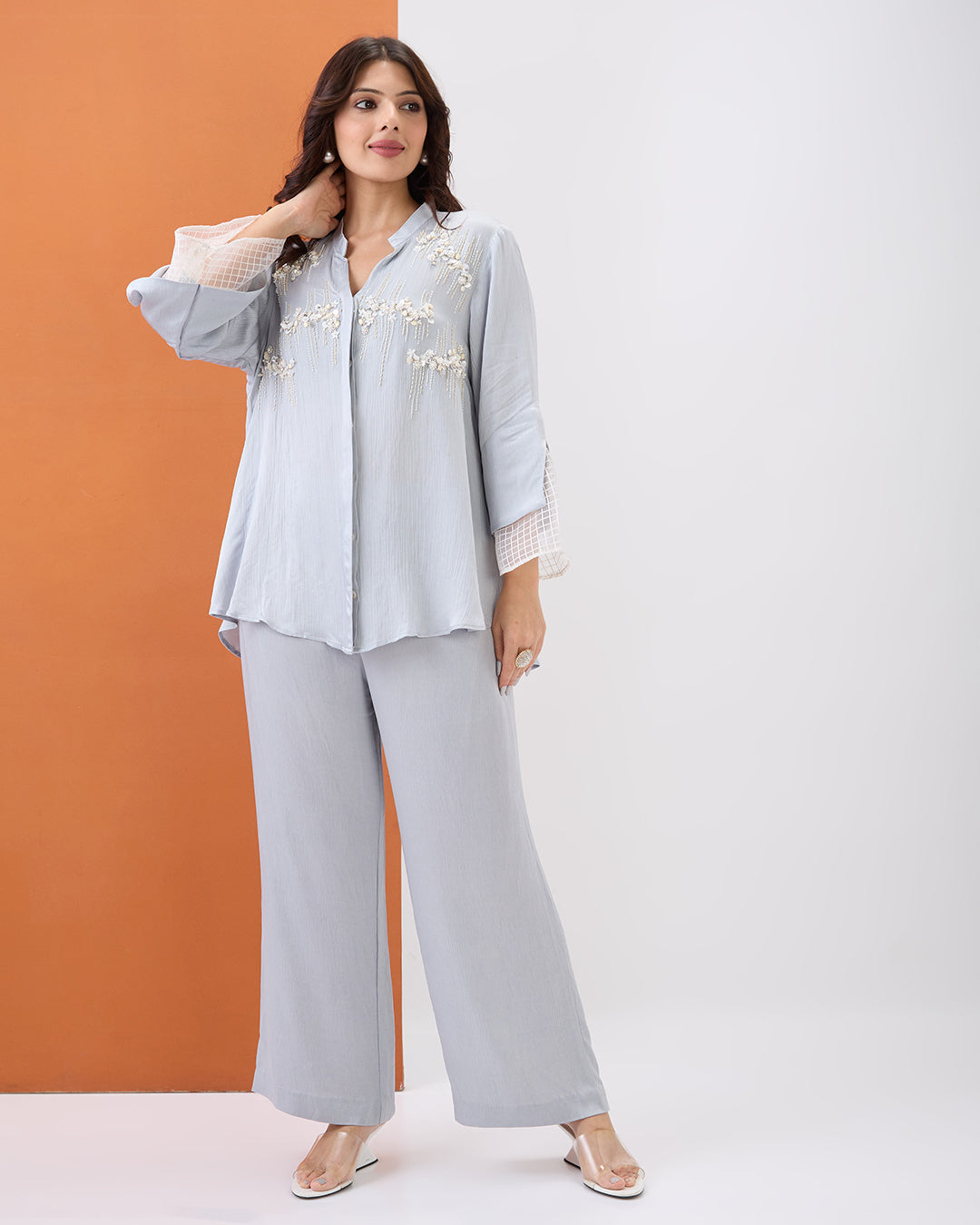 Grey Pearl Embroidered Co-ord Set