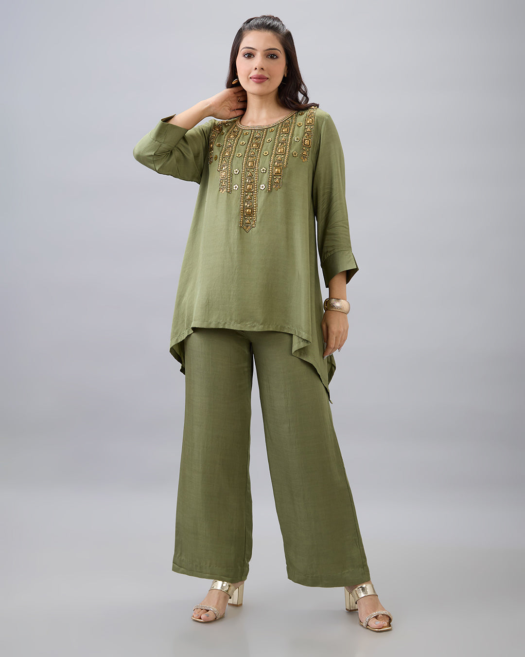 Olive Green Embroidered Co-ord Set