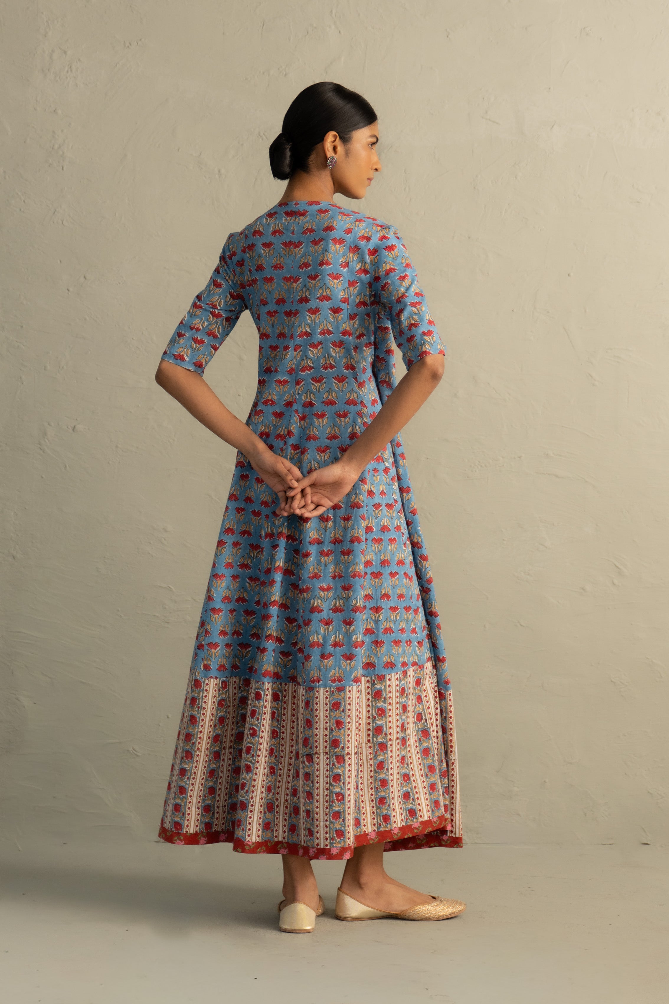 Blue Hand Block Wrap Around Dress