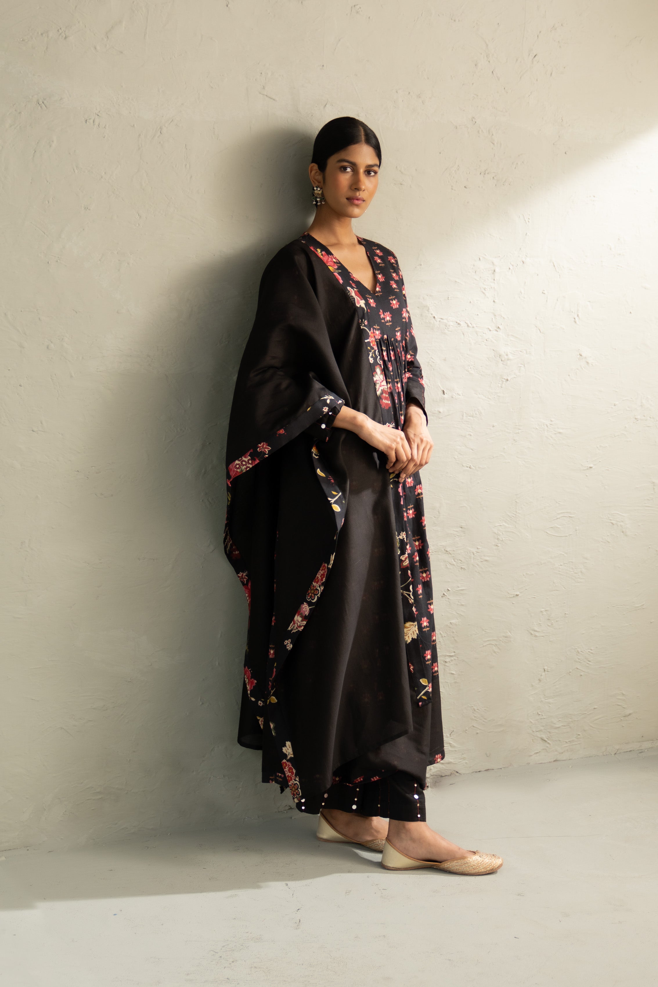 Black Phool Dori Anarkali Set
