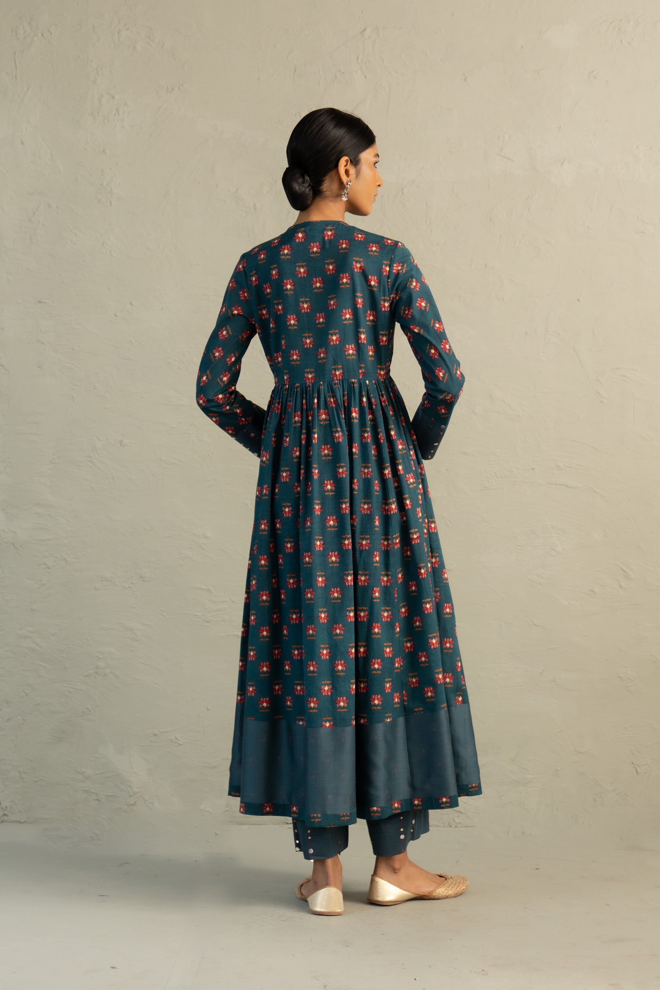Teal Phool Dori Anarkali Set
